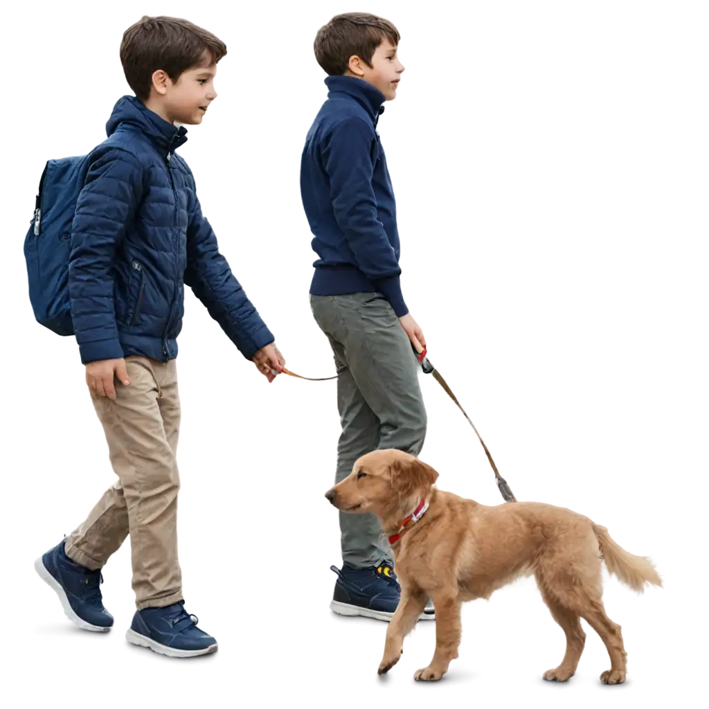 A Dog with a Boy walking
