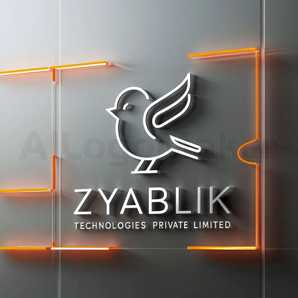 a logo design,with the text "Zyablik Technologies Private Limited", main symbol:An Eurasian chaffinch little flying bird named Zyablik logo is designed to encapsulate the essence of a forward-thinking and innovative information technology company. The little flying bird named Zyablik as the central symbol represents agility, intelligence, and adaptability—qualities that are paramount in the fast-paced tech industry. The minimalism of the design reflects a modern and clean aesthetic and of orange accents adds a vibrant touch which is often associated with cutting-edge technology and user-friendly interfaces.,Moderate,clear background