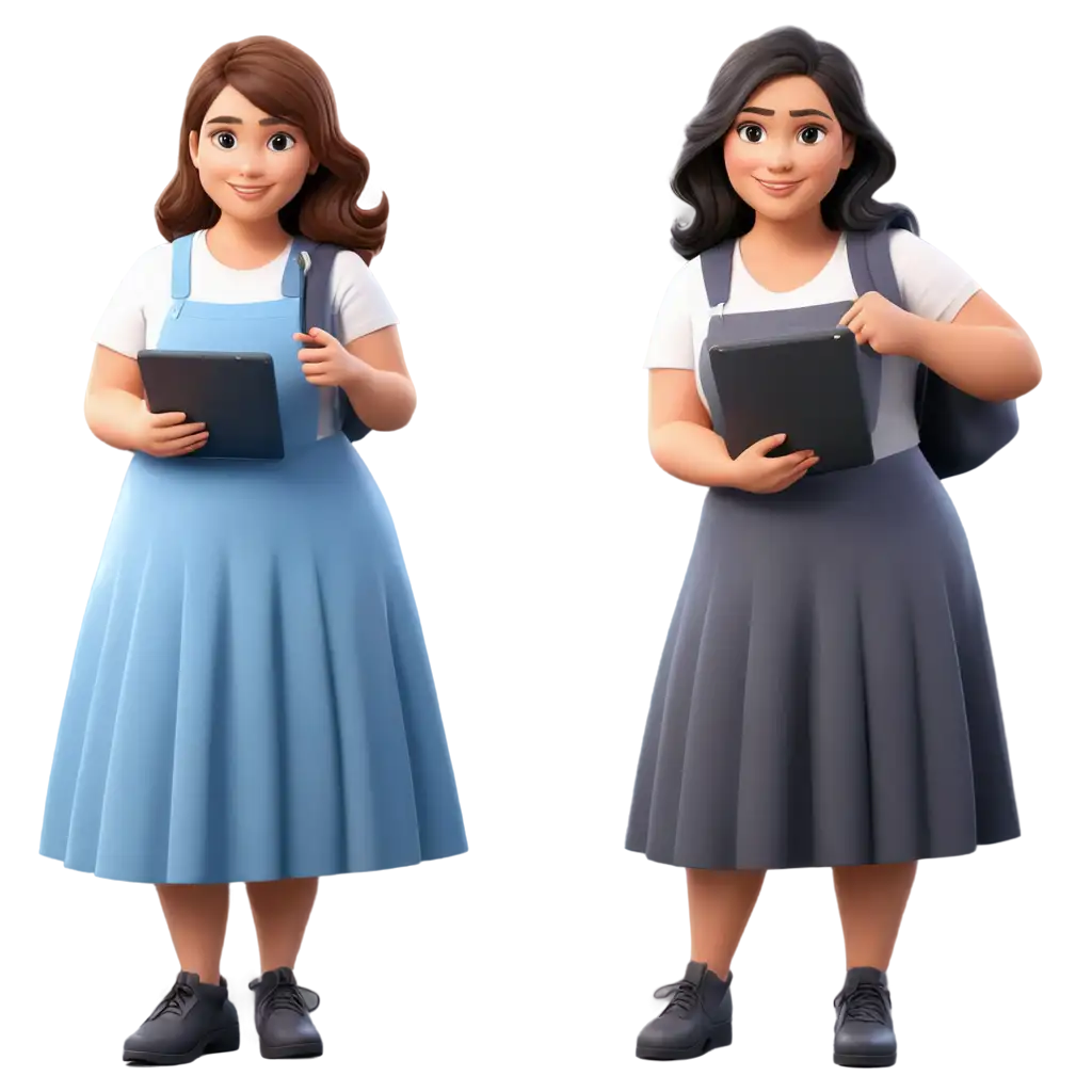 Cartoon-Fat-Cute-Girls-PNG-Image-Depicting-2025-Computer-Science-Girl-with-Long-Skirt-and-Handheld-Tablet
