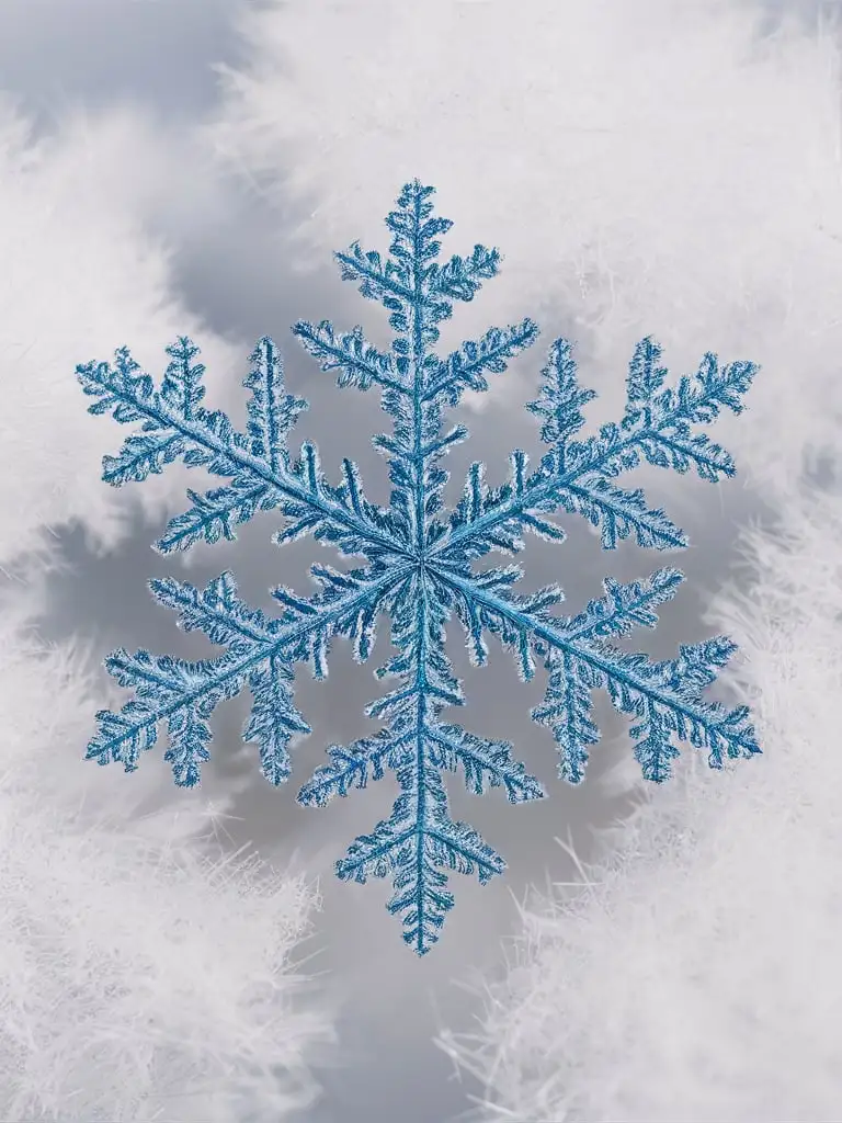Blue Snowflake with Delicate Details on White Background