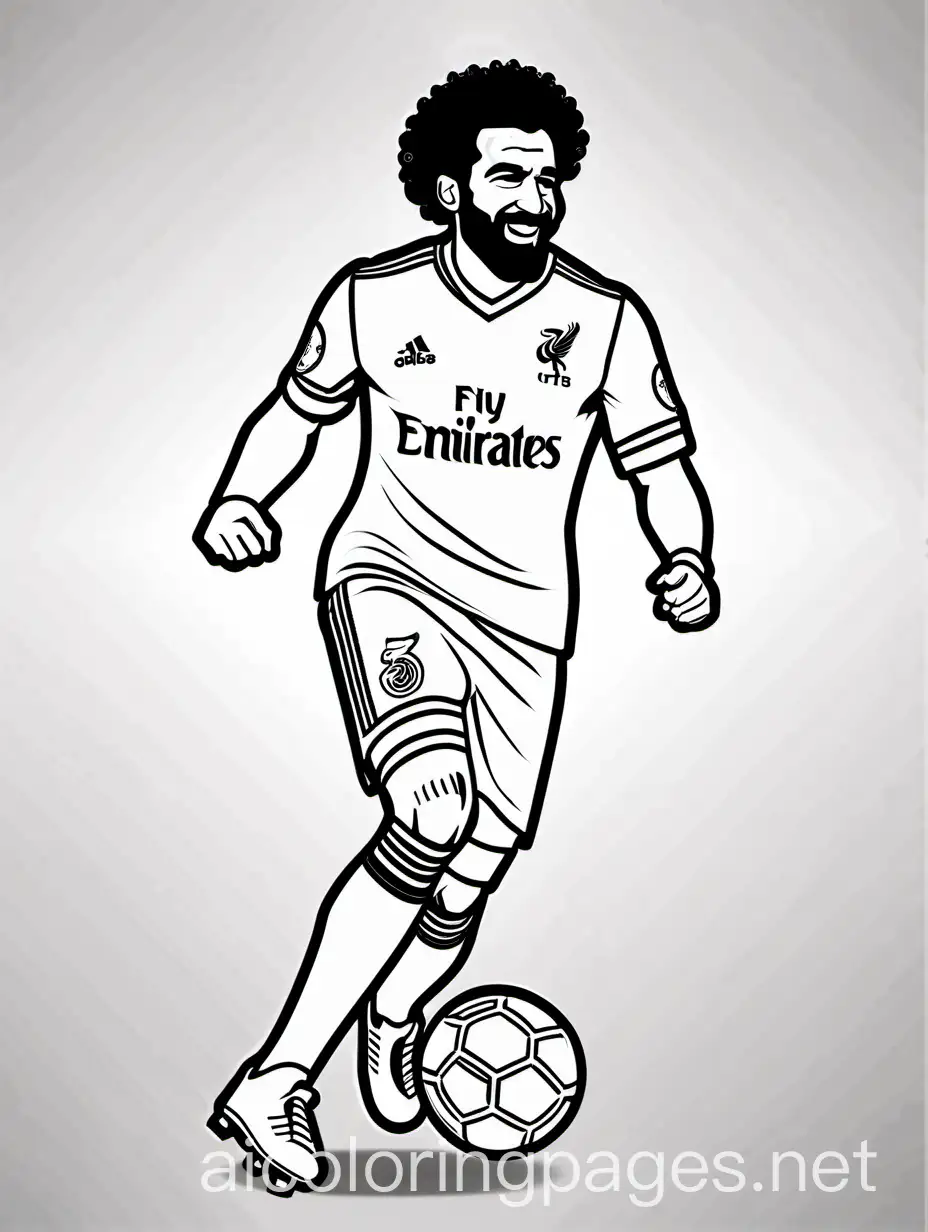Mohamed Salah football
, Coloring Page, black and white, line art, white background, Simplicity, Ample White Space. The background of the coloring page is plain white to make it easy for young children to color within the lines. The outlines of all the subjects are easy to distinguish, making it simple for kids to color without too much difficulty