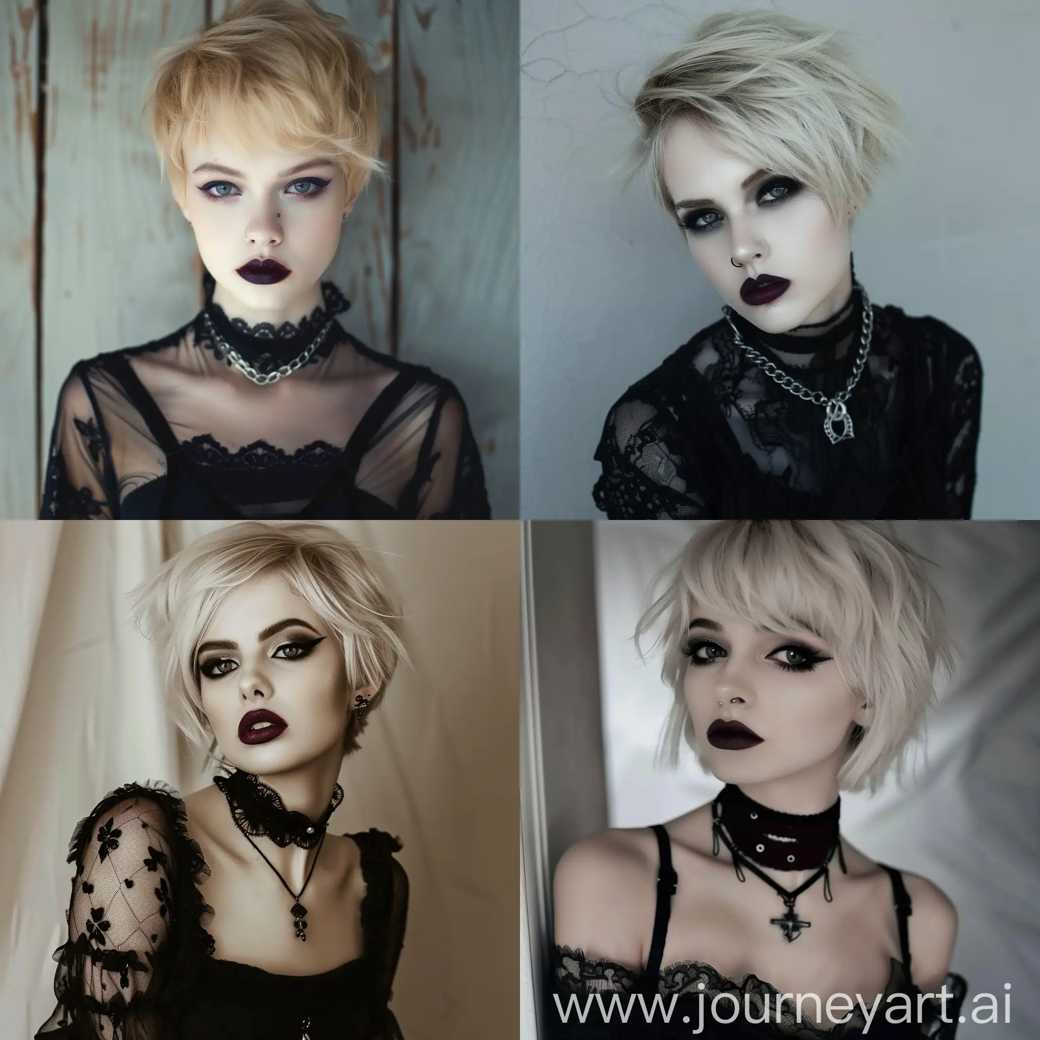 Beautiful girl goth pixie blonde hair dark lipstick 