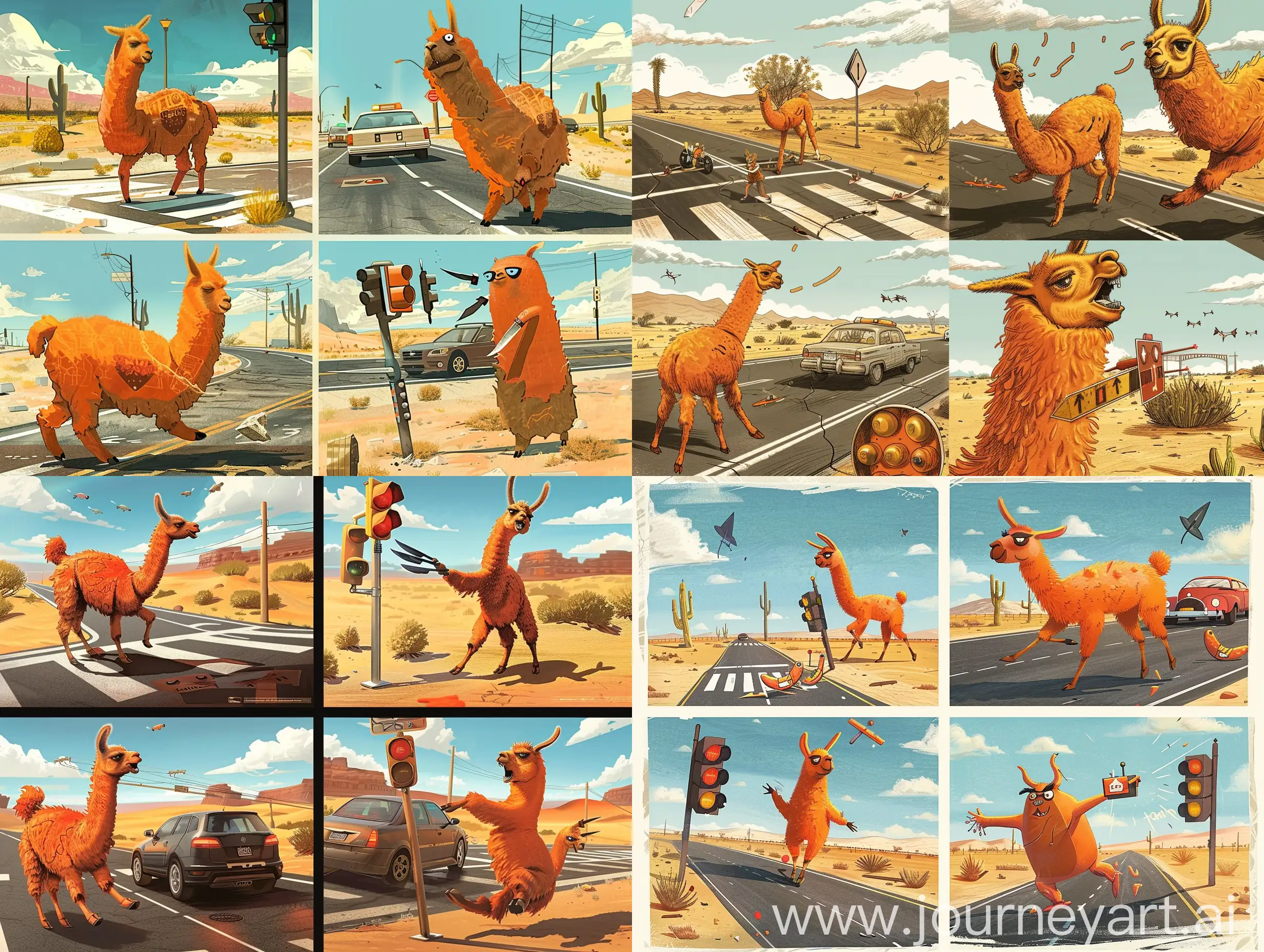 Orange-Llama-Adventures-Crossing-Highway-Stroll-Daredevil-Jump-and-Traffic-Light-Duel