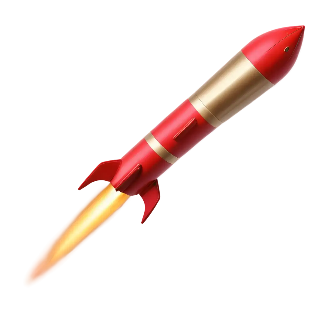 realistic red rocket with gold accents that soars into the air