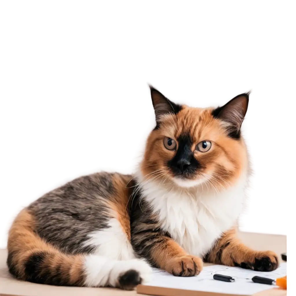 Vibrant-PNG-Image-A-Multicolored-Cat-Perched-on-a-Work-Table