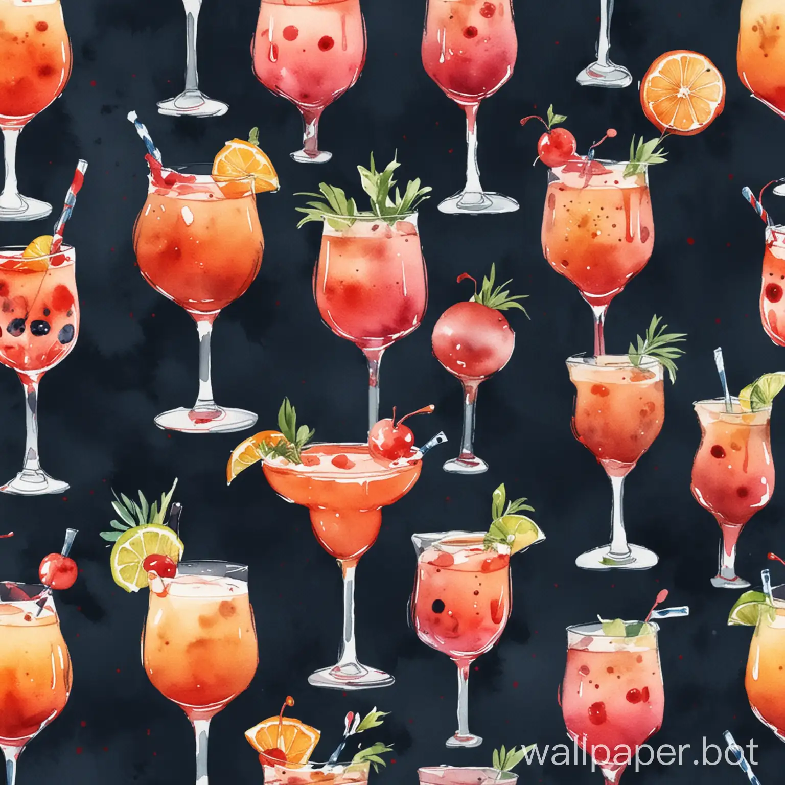 WATERCOLOR PATTERN MATCH SEAMLESS PATTERN COCKTAILS