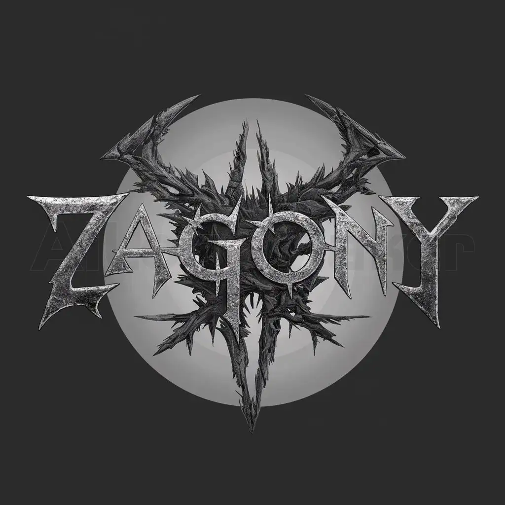 a logo design,with the text "Zagony", main symbol:brutal black metal logo, damaged, black background, intricate, complex,Moderate,clear background