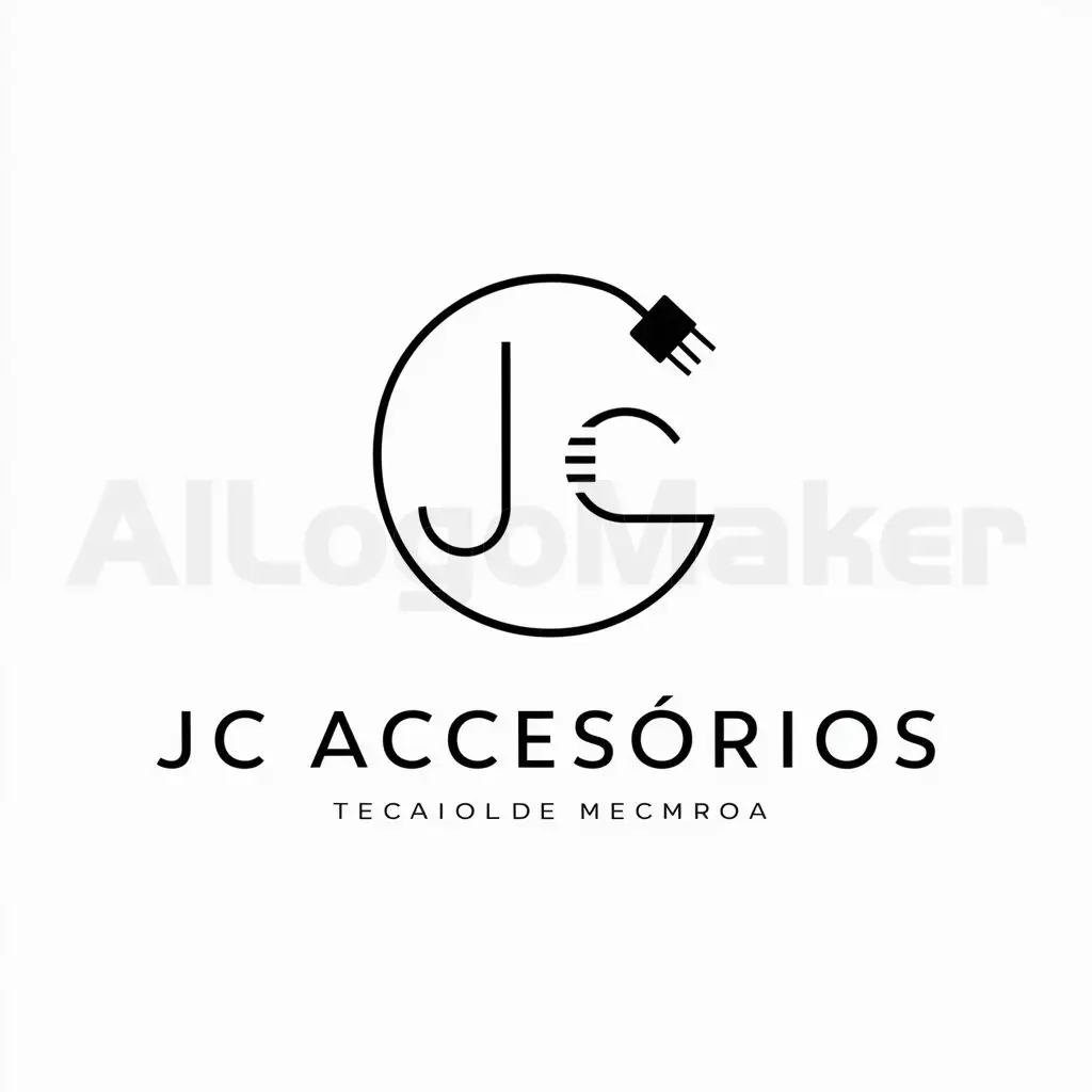 a logo design,with the text "JC Accesorios", main symbol:Cable and plug,Minimalistic,be used in Technology industry,clear background