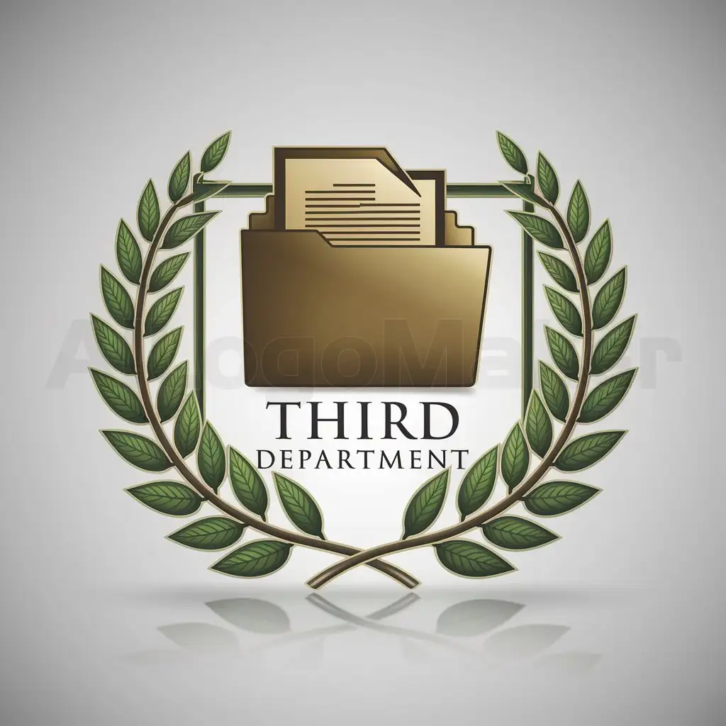 a logo design,with the text "Folder with secret documents in a frame of laurel branches, with the signature Third Department", main symbol:Folder with secret documents,complex,be used in Legal industry,clear background