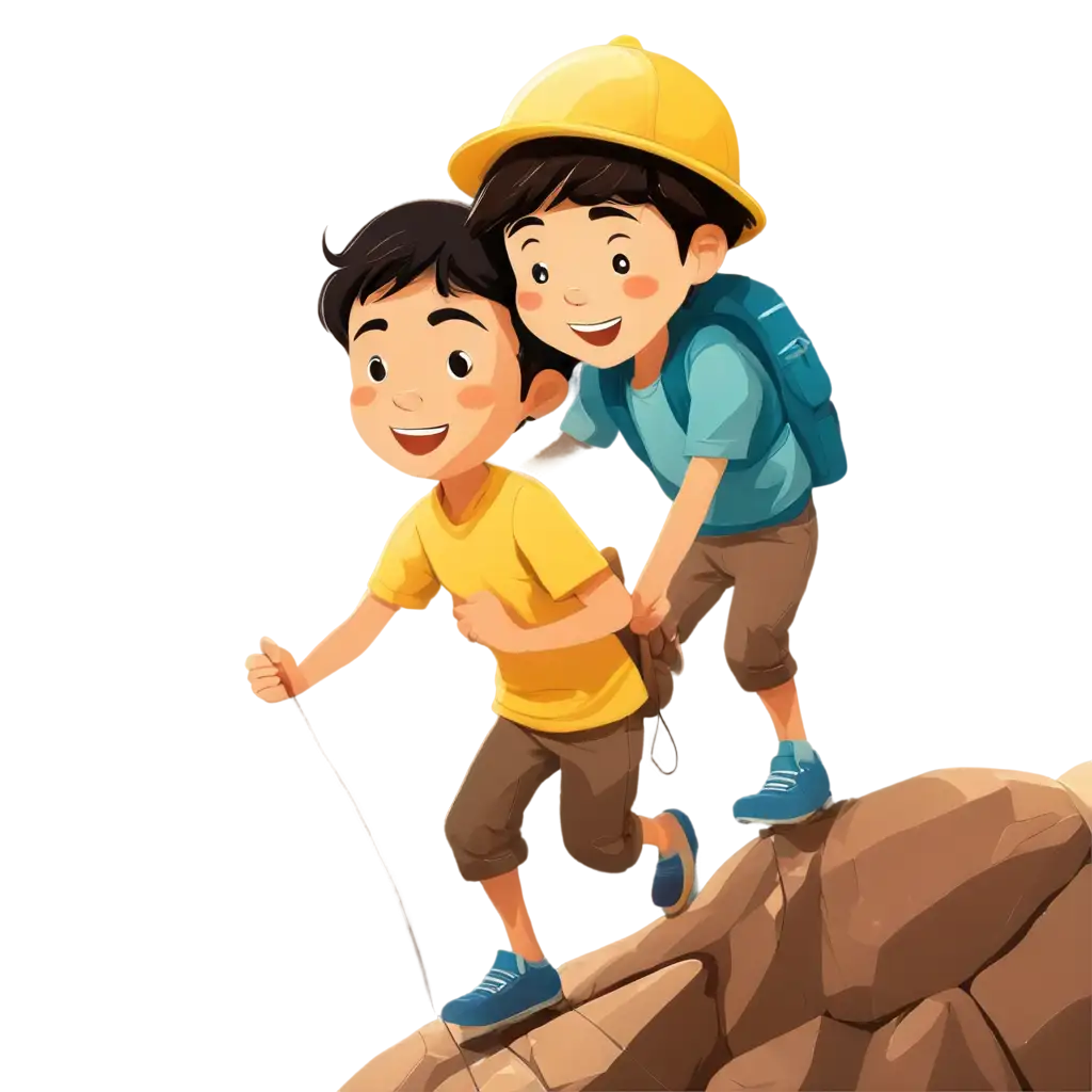Humorous-Cartoon-Illustration-PNG-Vietnamese-Father-and-Son-Mountain-Climbing