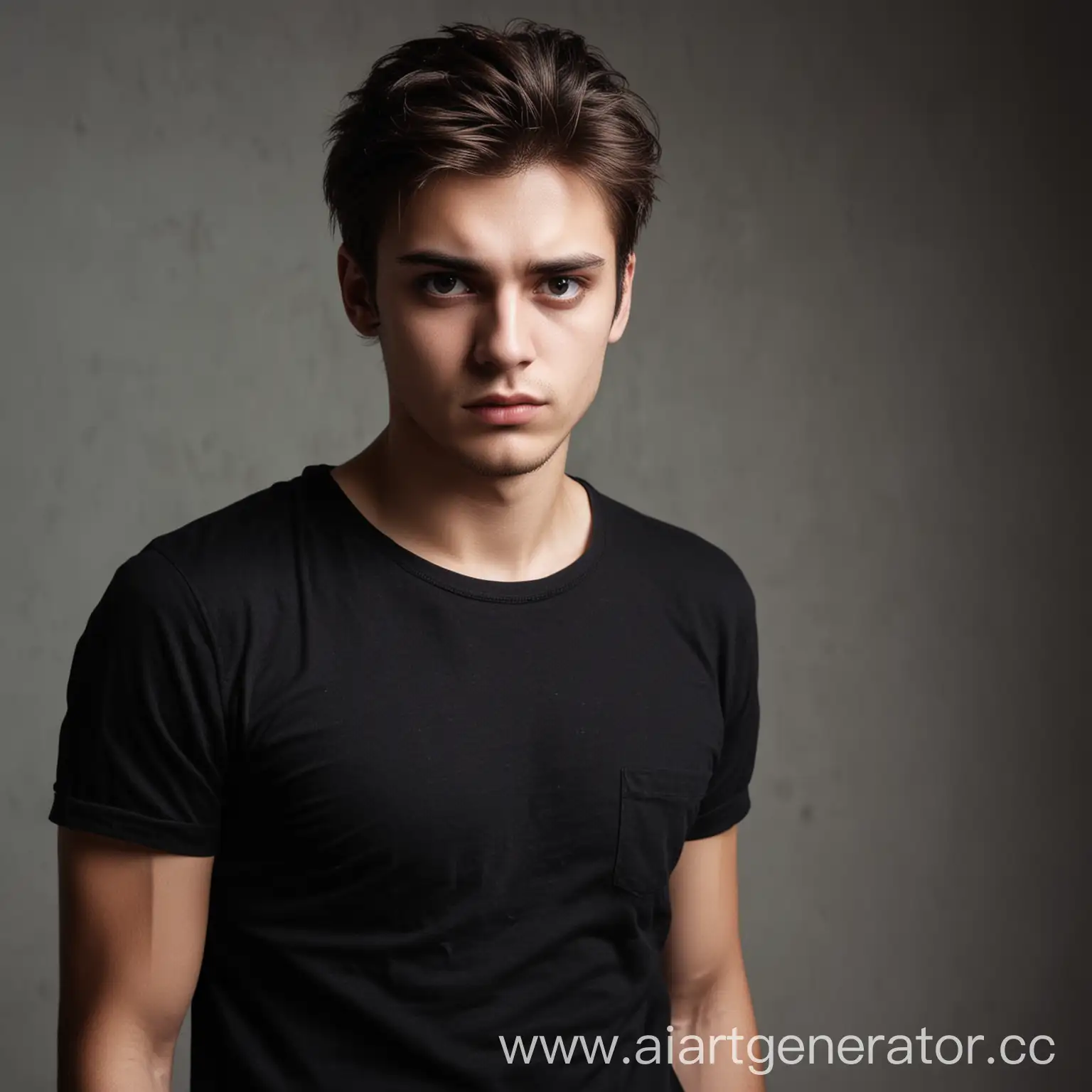 Young-Brunet-Man-in-Black-Shirt-with-Gloomy-Expression
