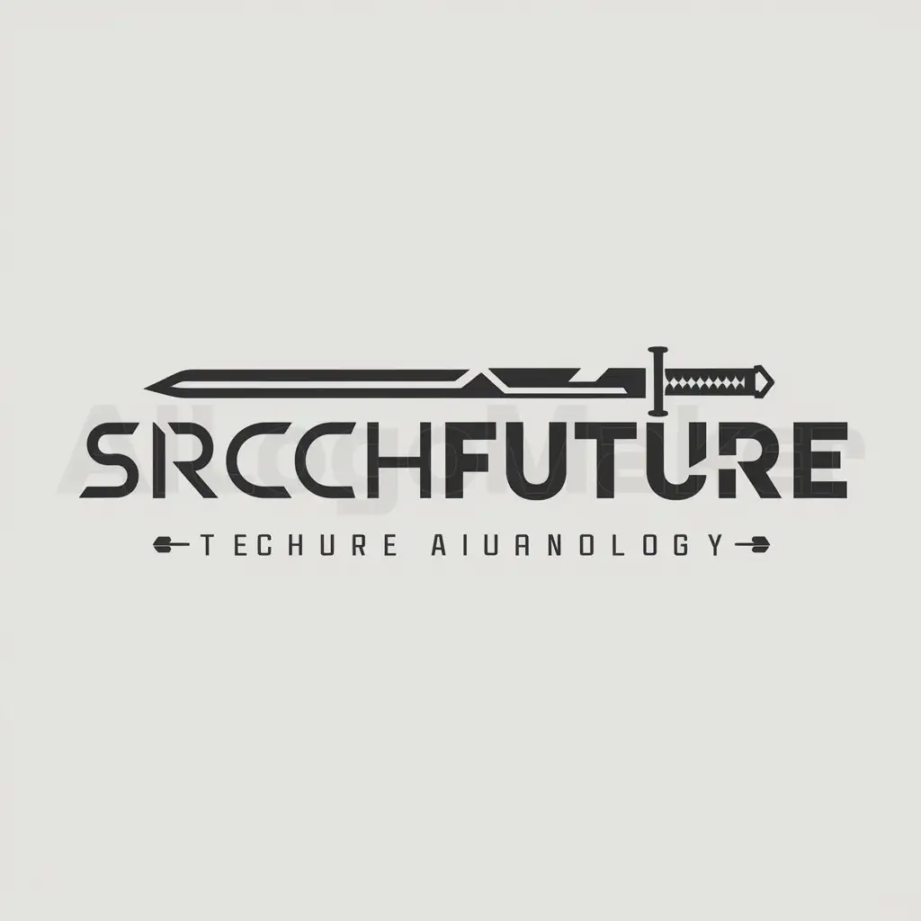a logo design,with the text "SrchFuture", main symbol:sword,Moderate,be used in Technology industry,clear background