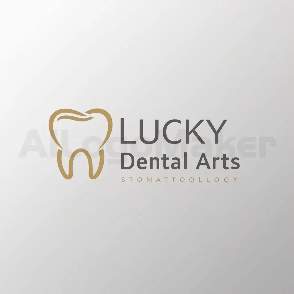 a logo design,with the text "Lucky Dental Arts", main symbol:golden tooth,Minimalistic,be used in stomatology industry,clear background