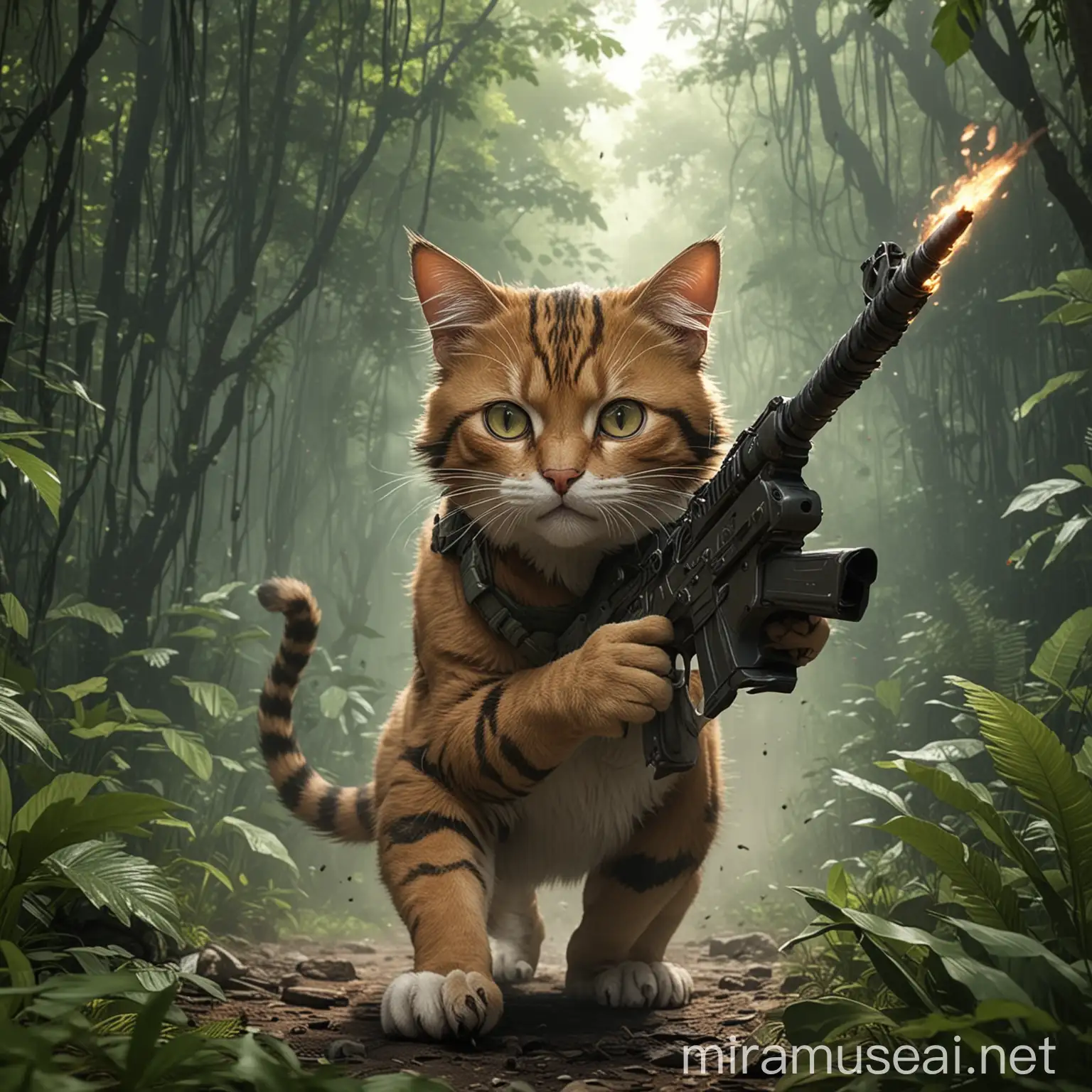 Rambo Cat Fighting in Jungle Attack Scene