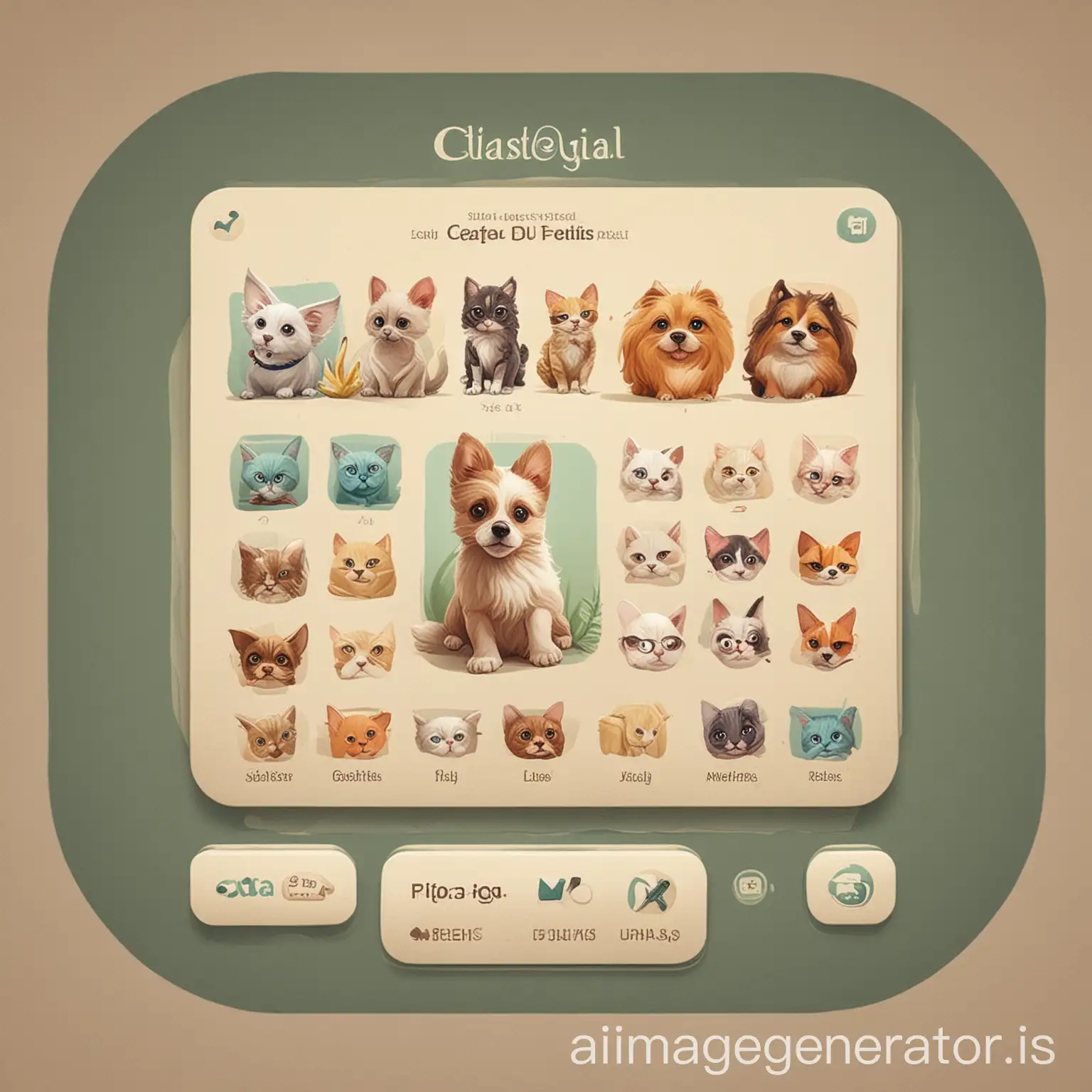 Create an interesting animal medical game homepage, hoping that the interface has animated small dogs and cats, and can choose animal species. Make the interface cuter, two-dimensional style.