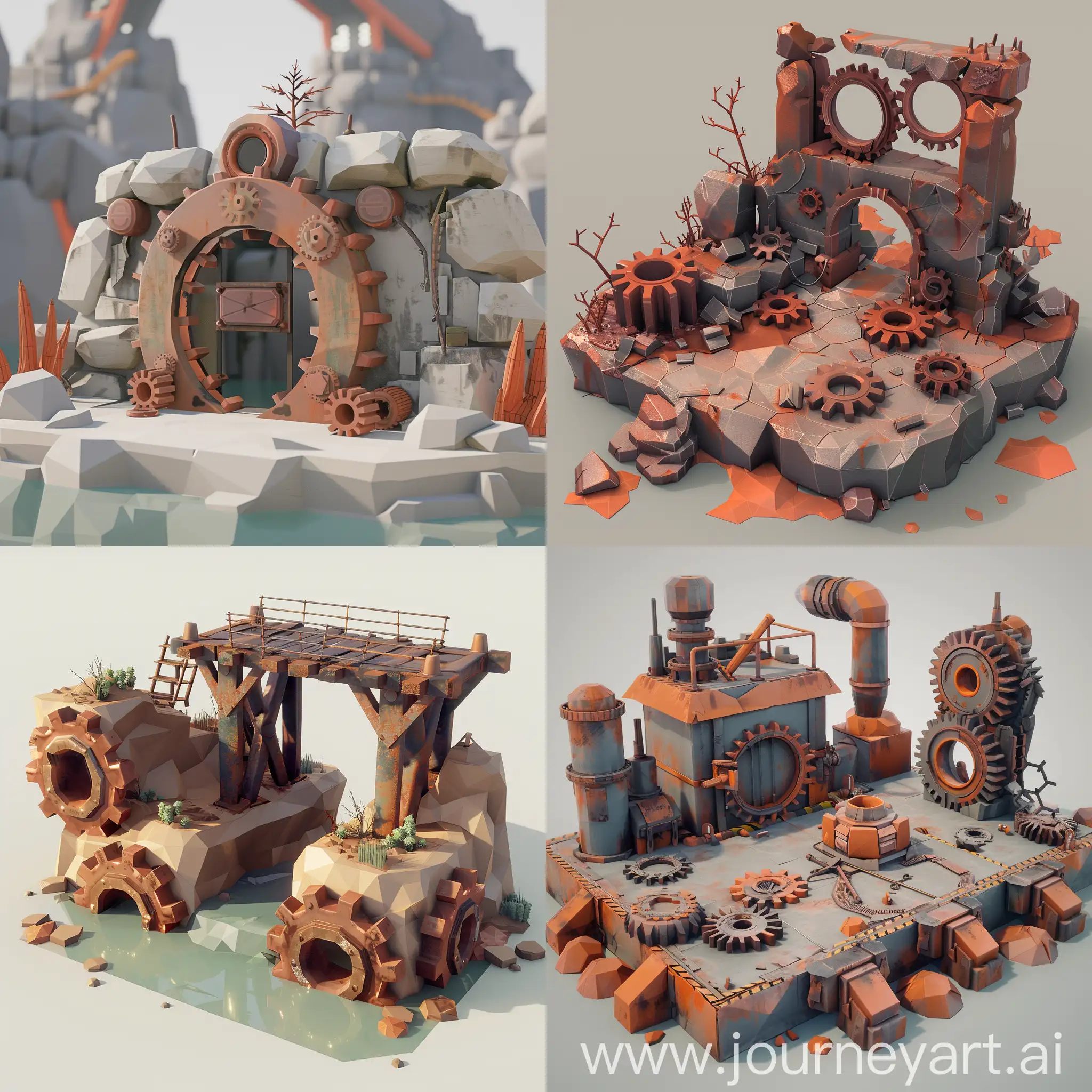 Rusty-Gear-Mechanisms-in-Low-Poly-3D-Game-Environment