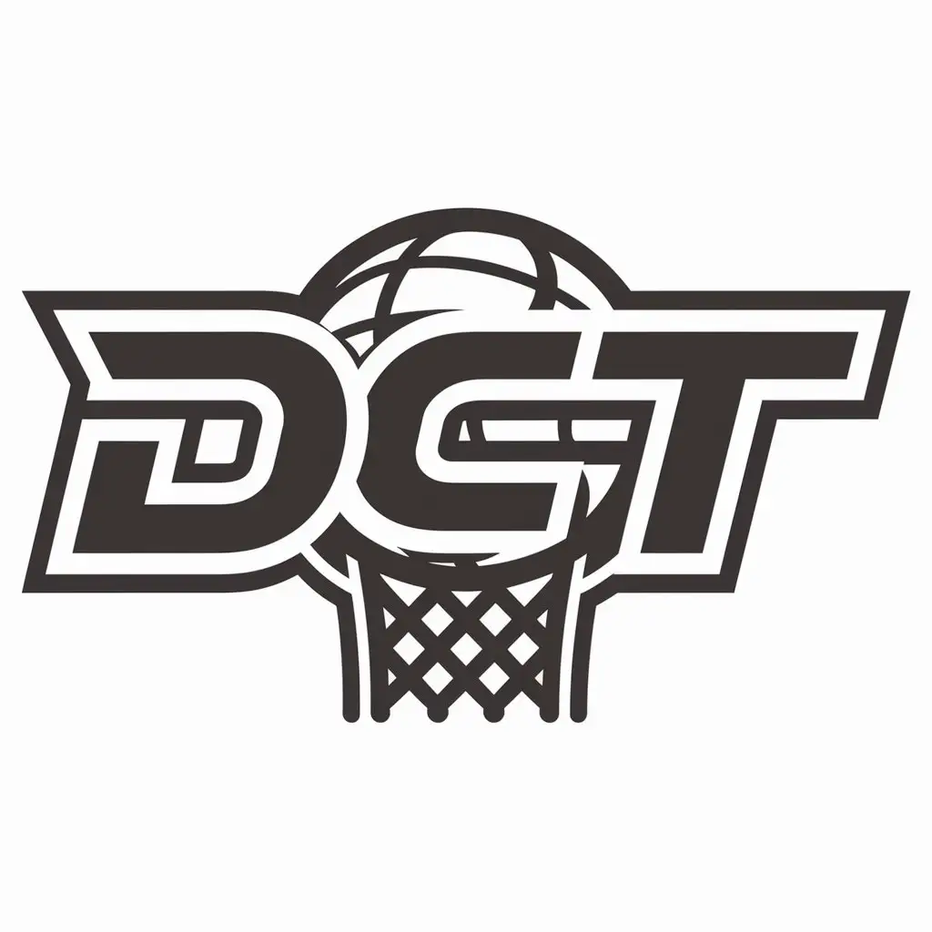 a logo design,with the text "DCT", main symbol:basketball, basketball hoop,Moderate,be used in Sports Fitness industry,clear background