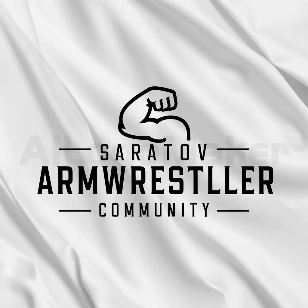 a logo design,with the text "Saratov Armwrestler Community", main symbol:Biceps,Minimalistic,be used in Sports Fitness industry,clear background
