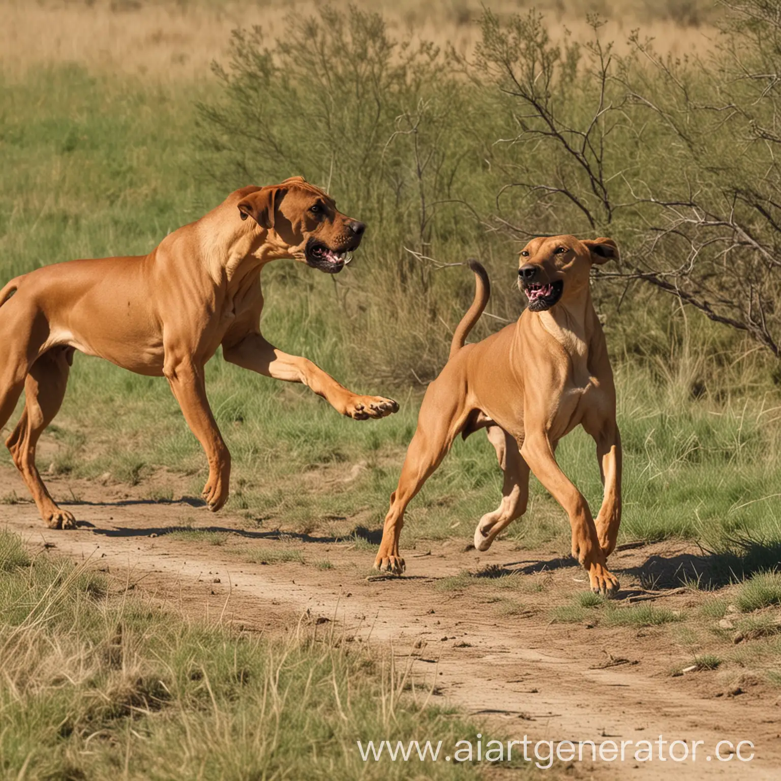 Ridgeback-Chasing-Lion-Courageous-African-Ridgeback-Dog-Pursuing-Majestic-Lion