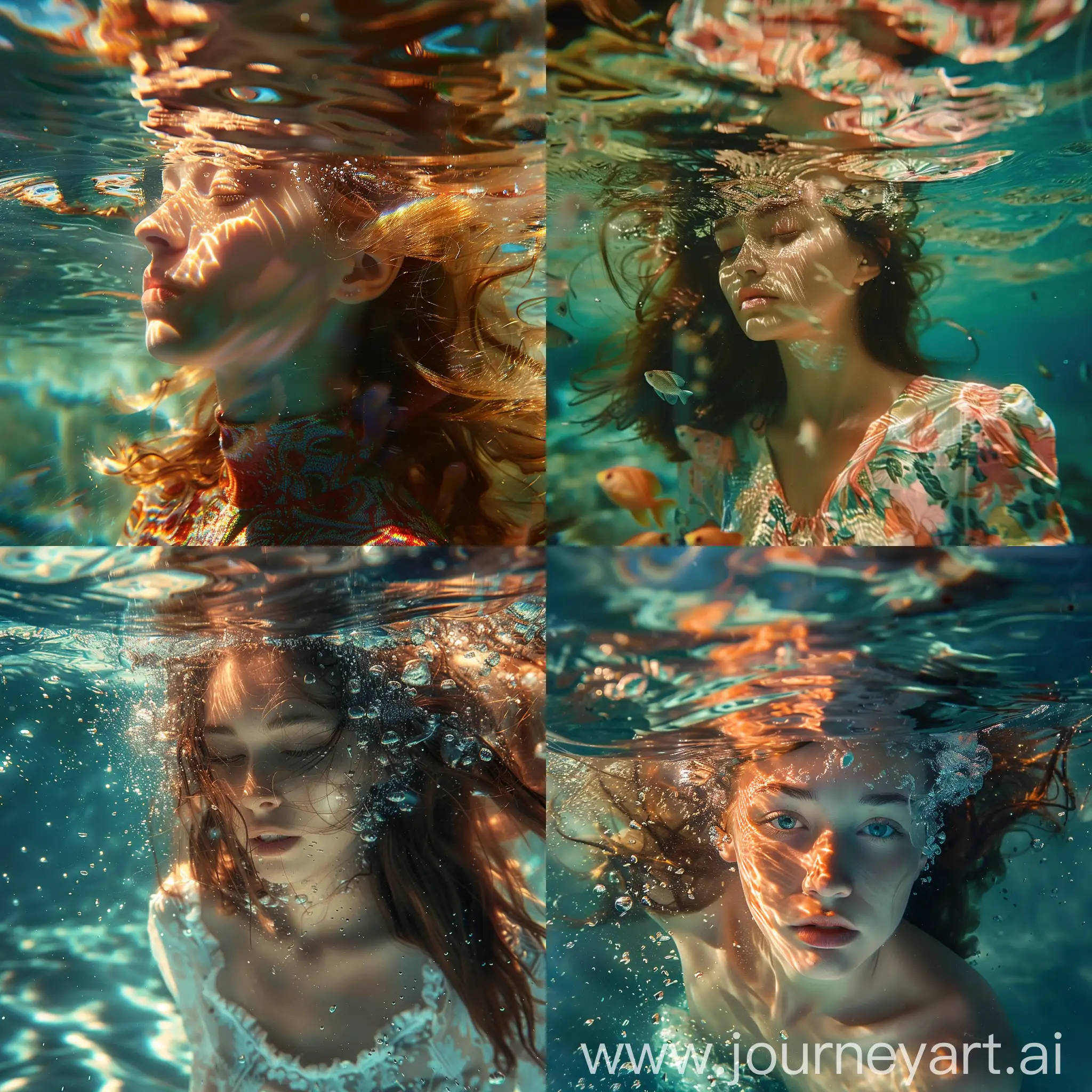 a girl,underwater,natural lighting,photo,colorful,