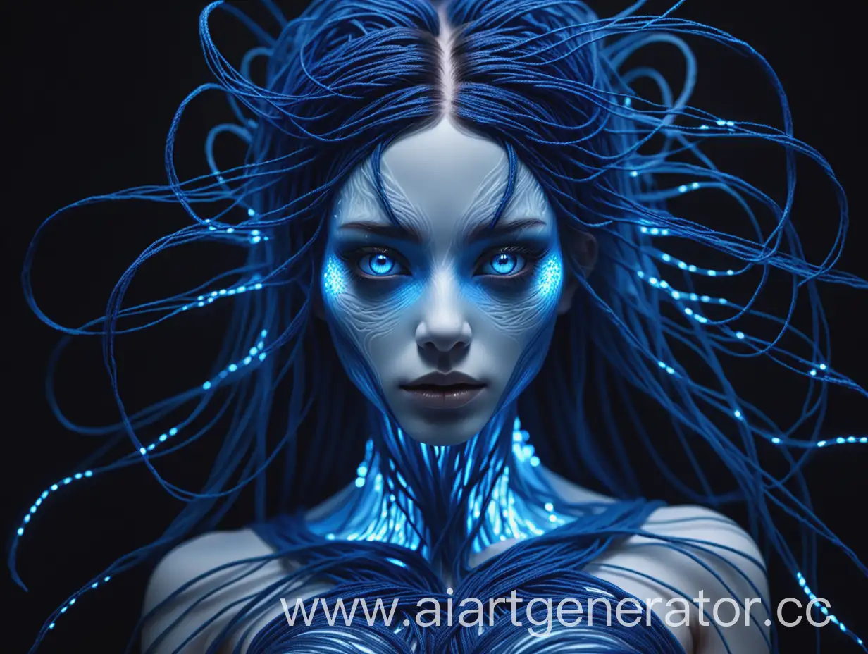 Enigmatic-Woman-with-Blue-Thread-Skin-and-Glowing-Eyes