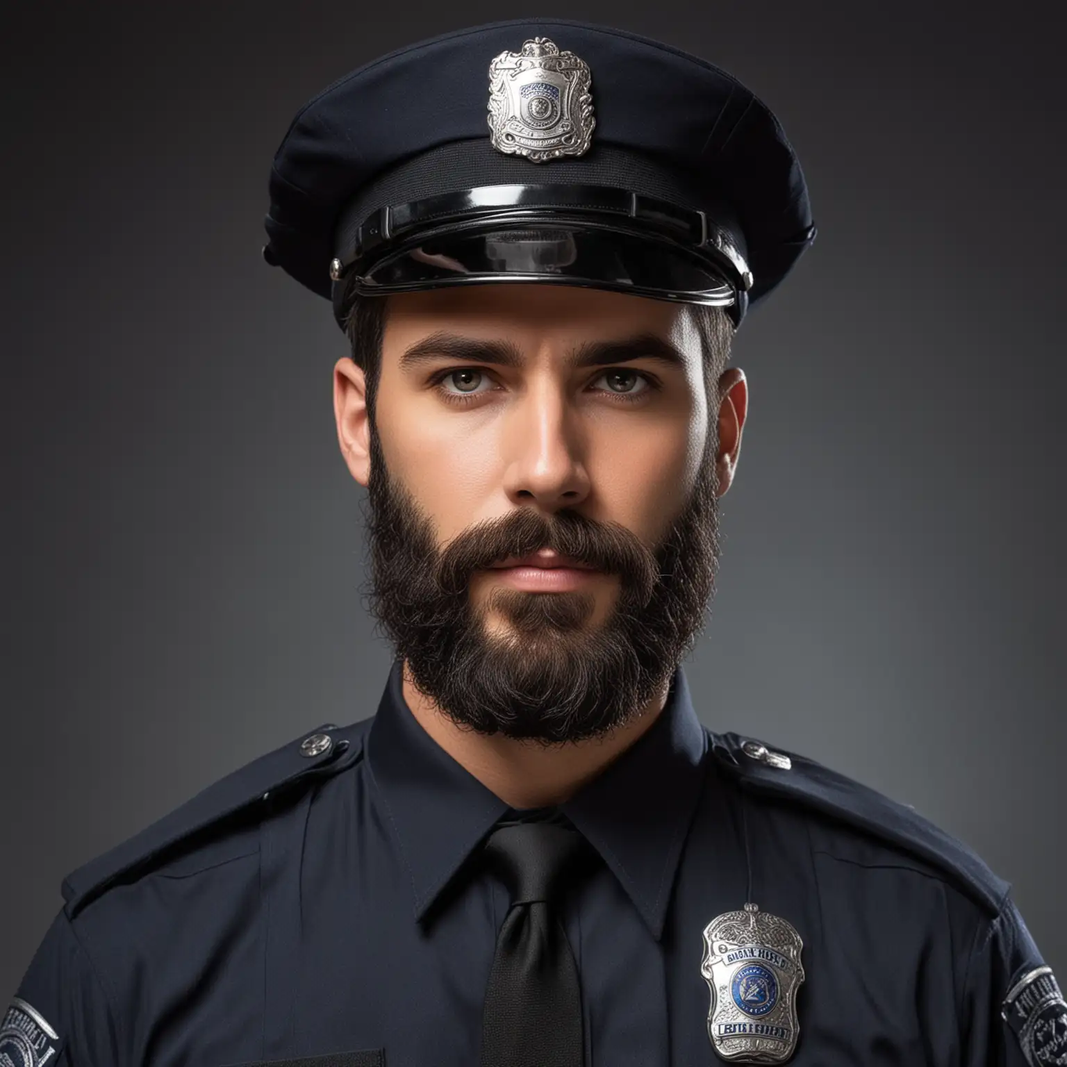 Stylish Policeman with a Majestic Dark Beard