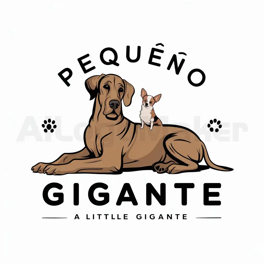 a logo design,with the text "Pequeño Gigante", main symbol:A big dog great Dane with a tiny dog Chihuahua,Moderate,be used in Animals Pets industry,clear background