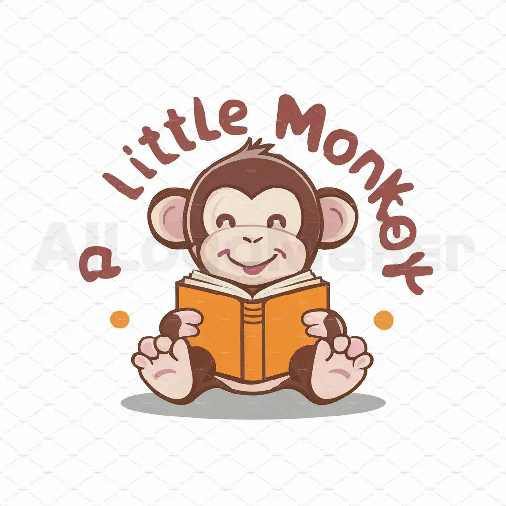 a logo design,with the text "A Little Monkey", main symbol:2D cartoon logo of cute smile monkey reading book with a white background,Moderate,be used in Education industry,clear background