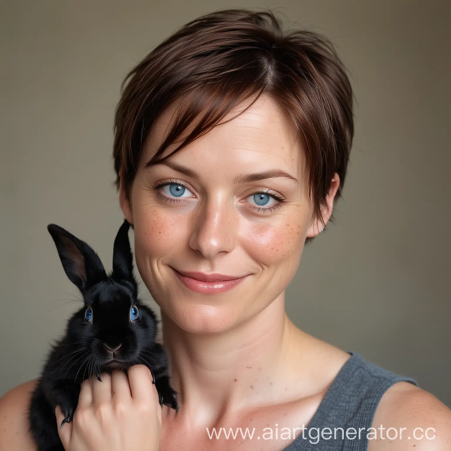 Kind-Smiling-Woman-45-Holding-Decorative-Black-Rabbit