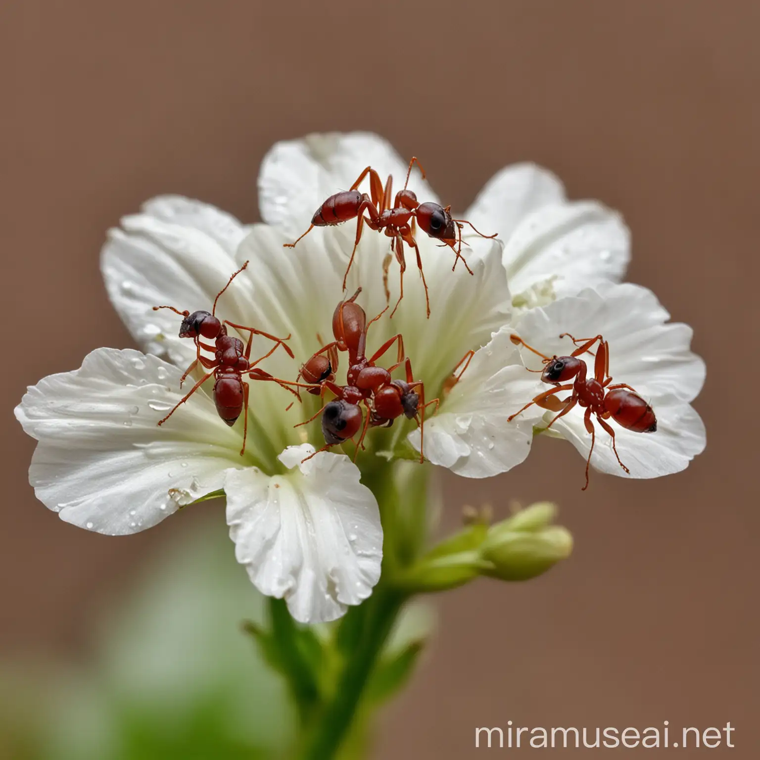 Ants Feeding on Nectar from Colorful Flowers