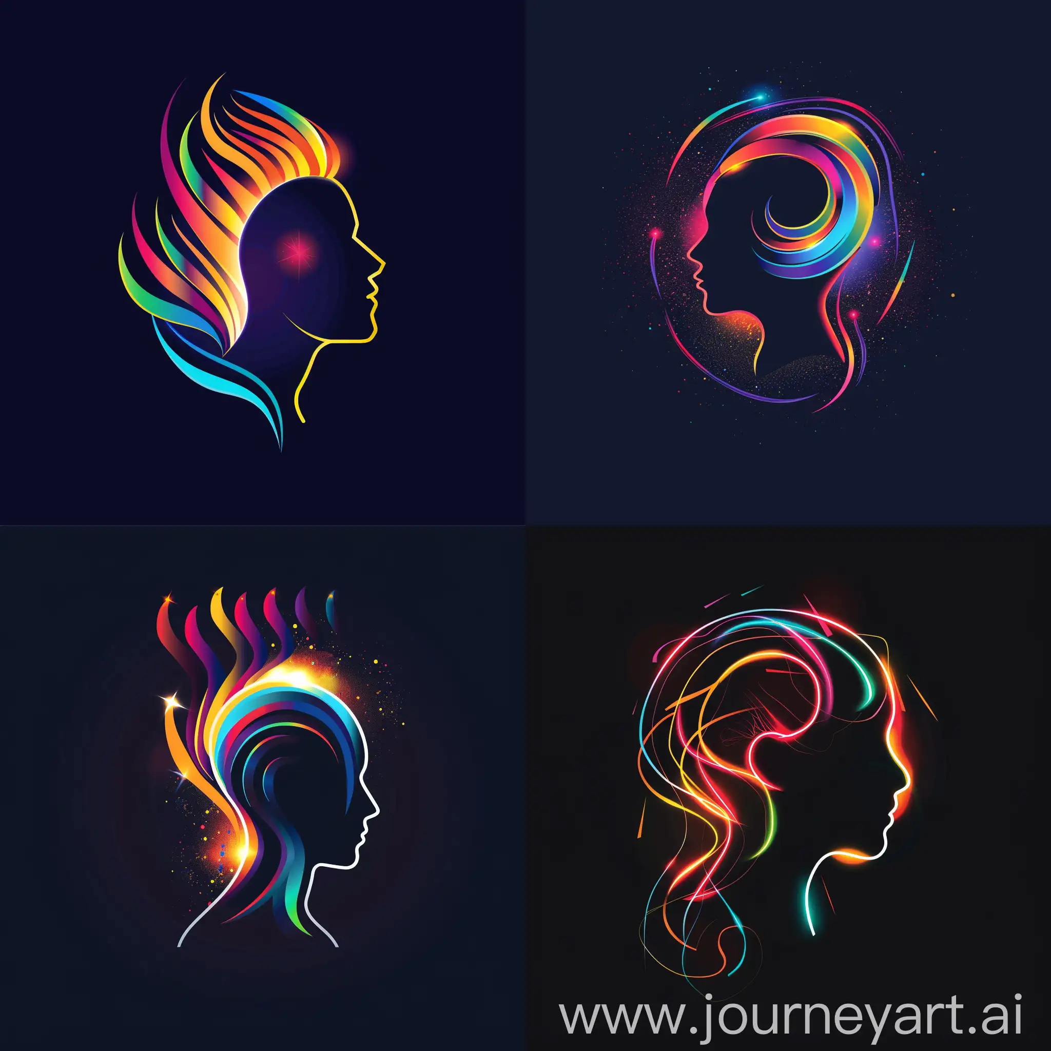 تصویر نماد سر یک انسان با رنگهای متفاوت و دیزاین شده با حاله نور همان رنگ در اطرافش با بک گراند مشکی