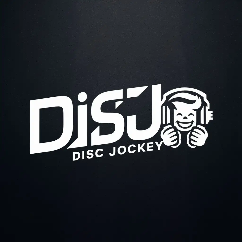 a logo design,with the text "Discj", main symbol:Cartoon text, black background ,Moderate,clear background