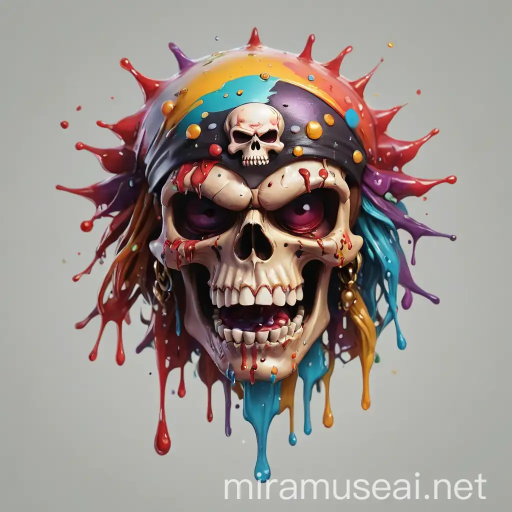colorful drops, angry pirate skull, Vampireω death, with clear background