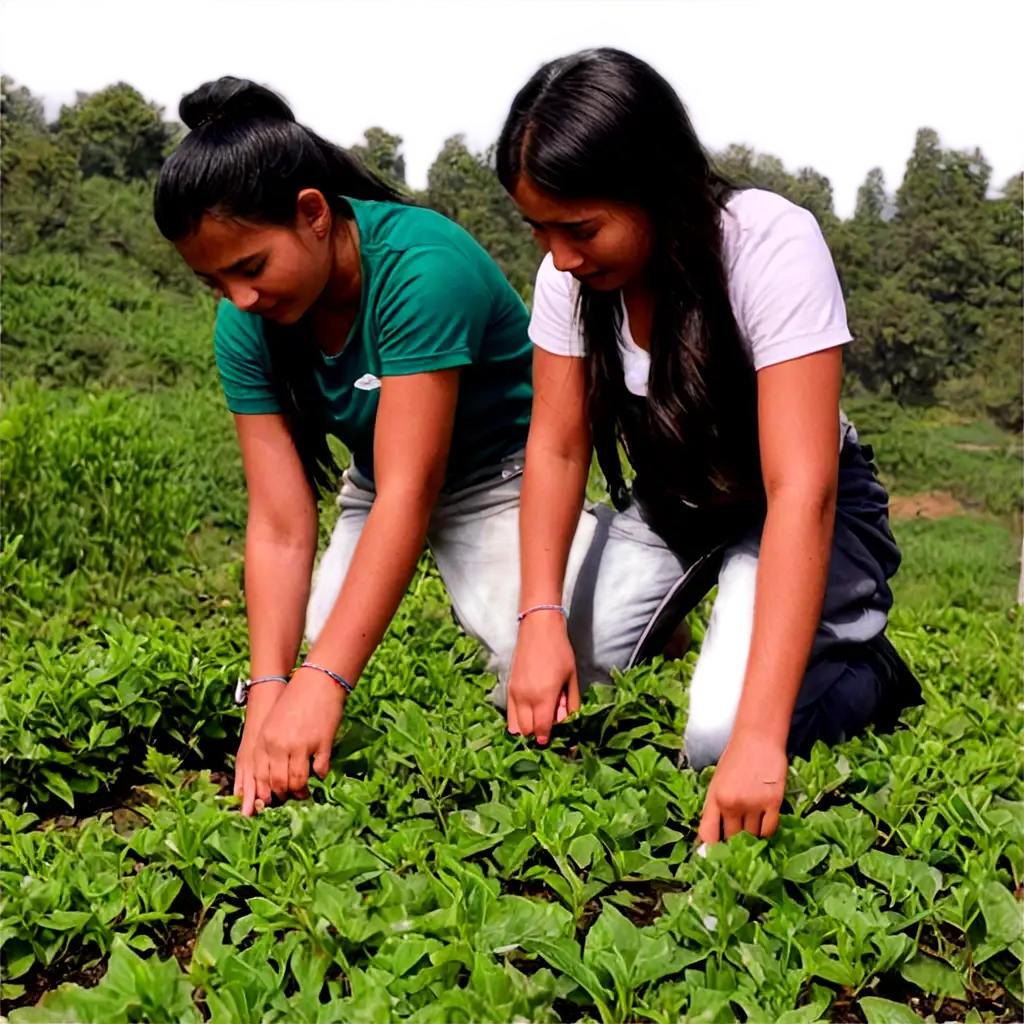 two secondary level students working in the floriculture fields in Nepal