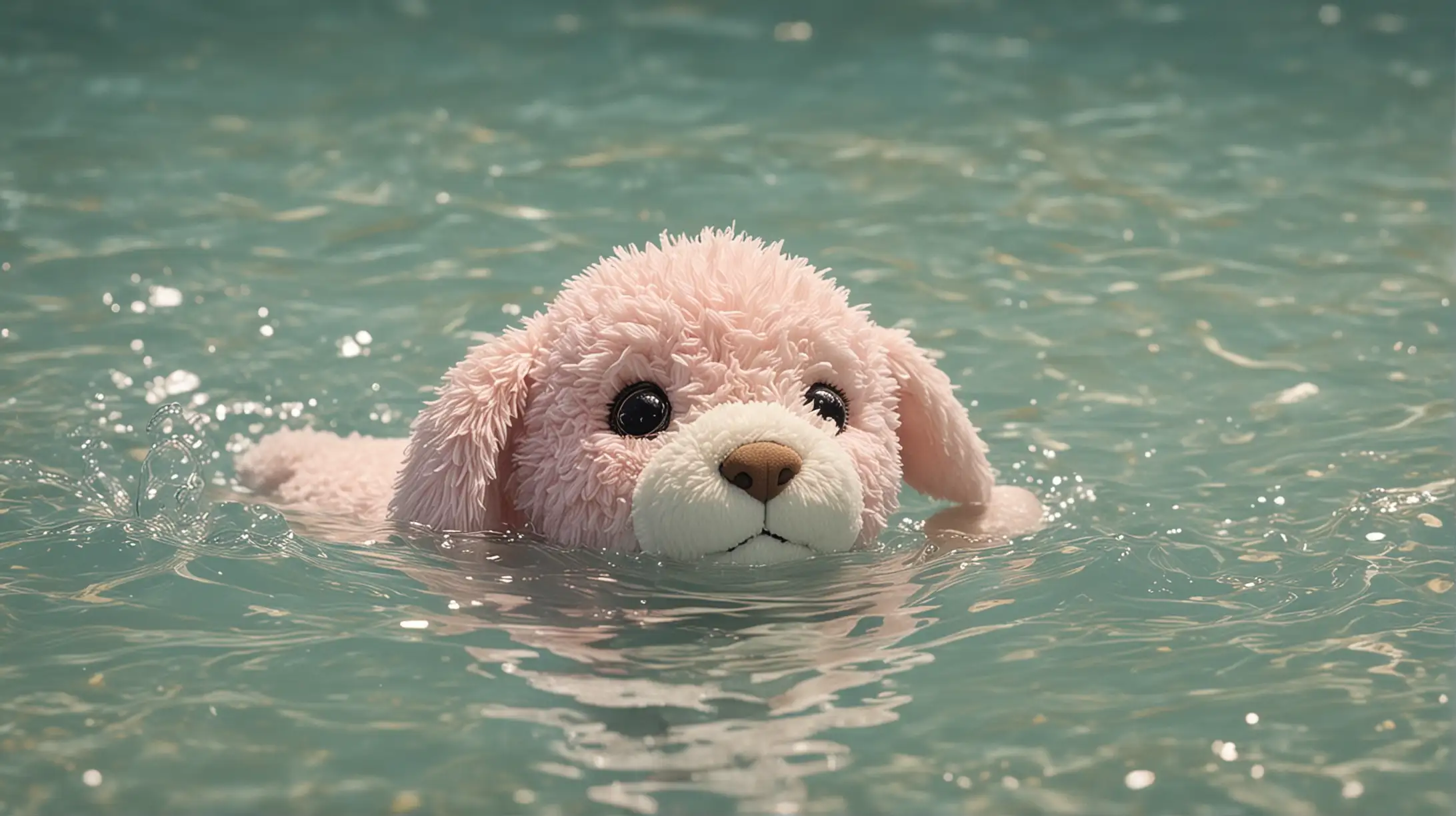 Pastel Stuffed Animal Swimming in Tranquil Waters