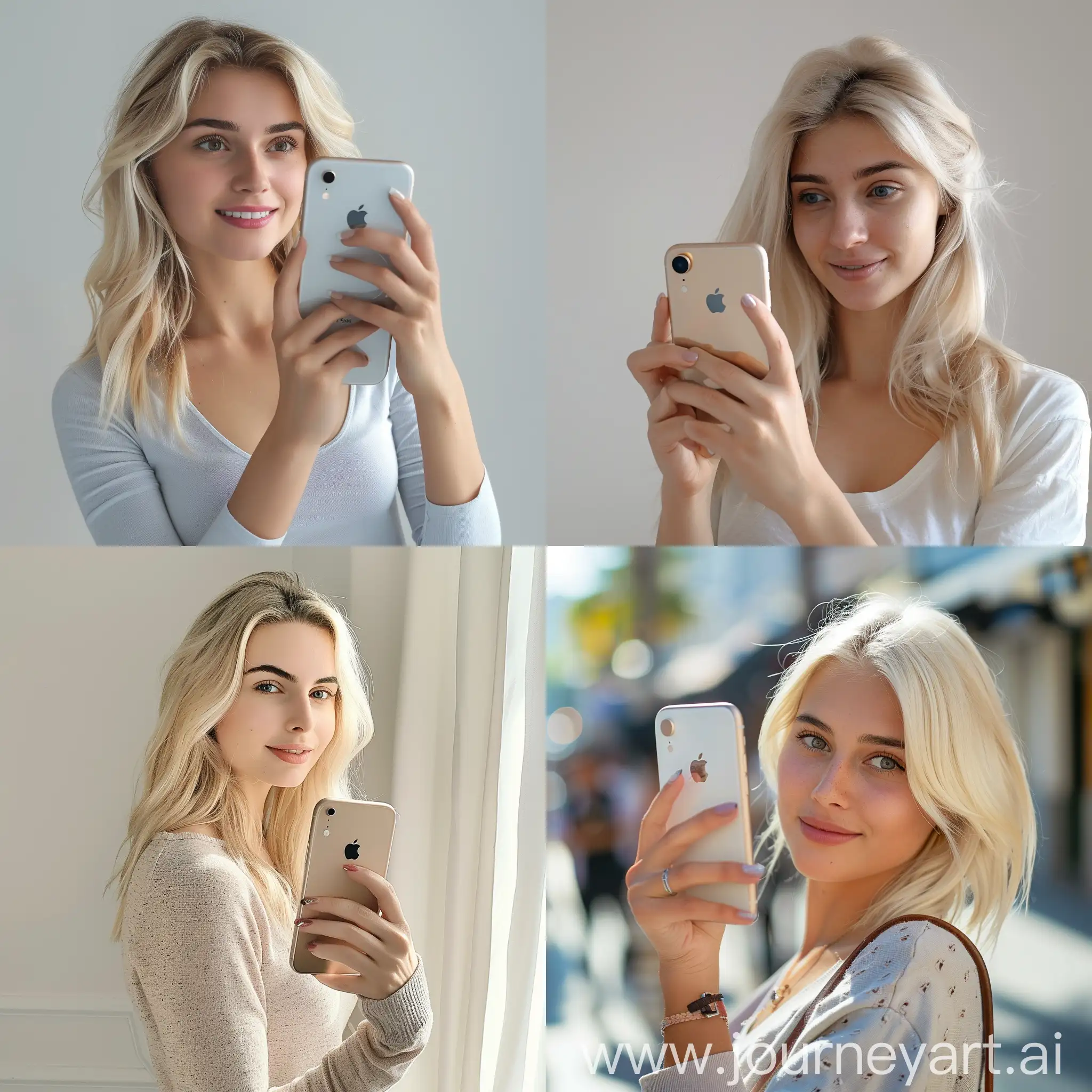 Young-Blonde-Woman-Taking-Selfie-with-iPhone-XR