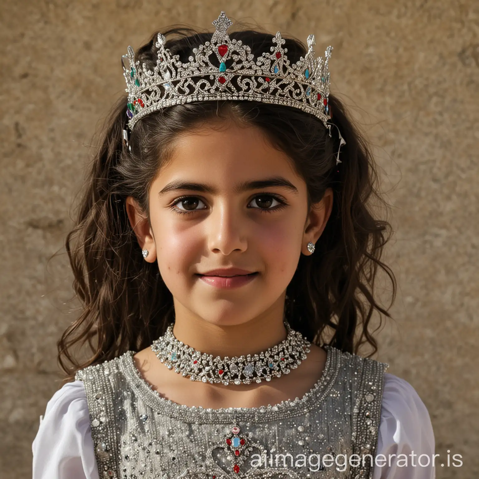 A Palestinian girl wearing a princess crown