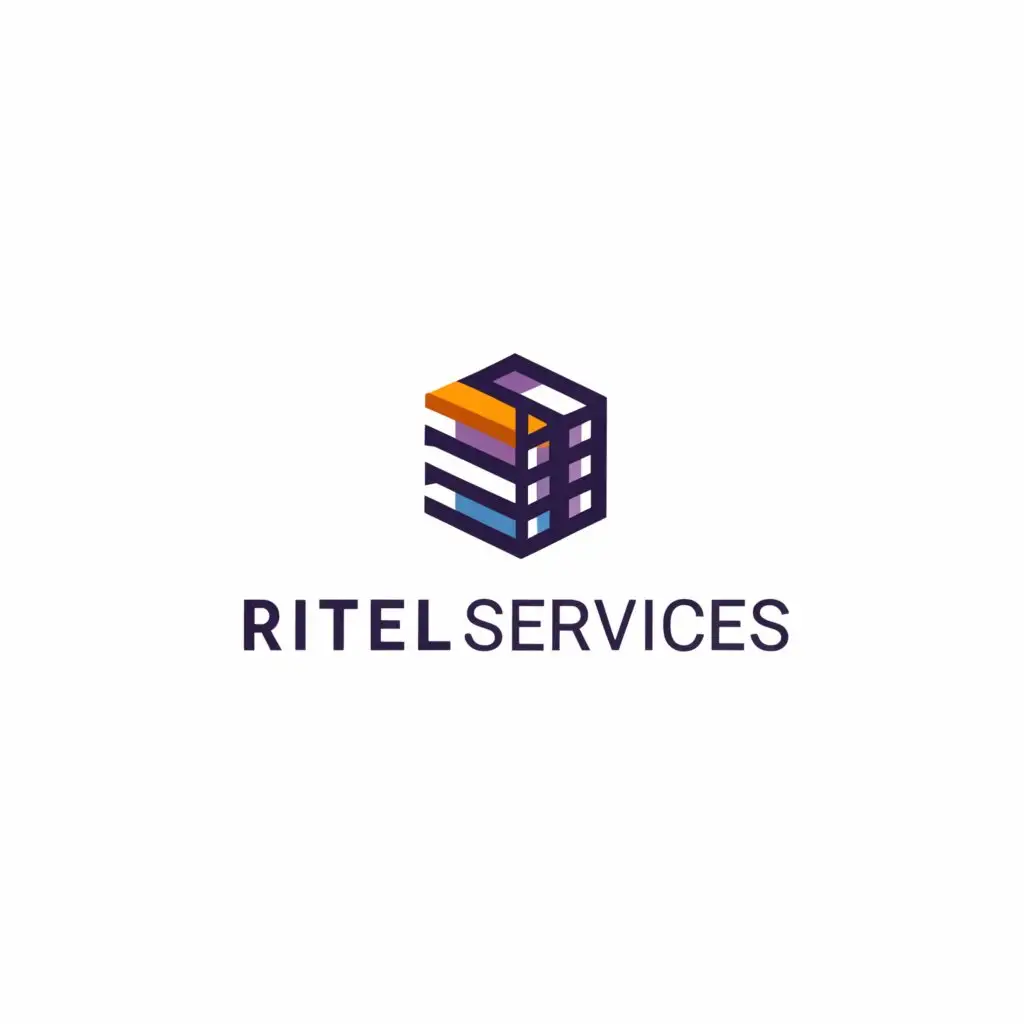 a logo design, with the text 'Ritel Services', main symbol: shipping containers, Minimalistic, be used in Other industry, clear background, purple theme, movingforward