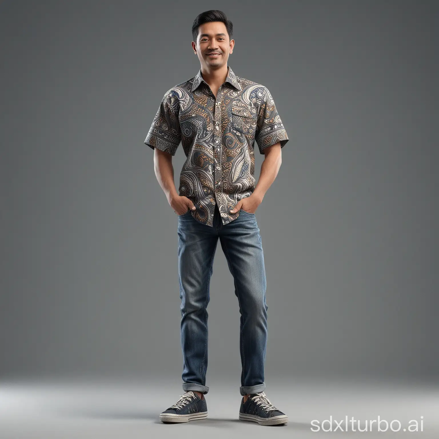 HyperRealistic-3D-Caricature-Portrait-of-Mulyadi-in-Batik-Shirt-and-Jeans