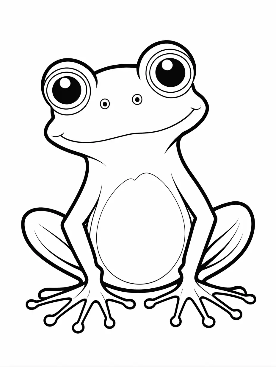 silly looking frog, cartoon, pre school, Coloring Page, black and white, line art, white background, Simplicity, Ample White Space