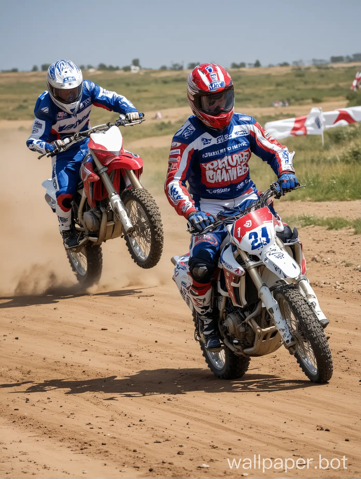 Intense-Moto-Race-with-Two-Bikers-in-Blue-and-White-and-Red-and-White-Gear