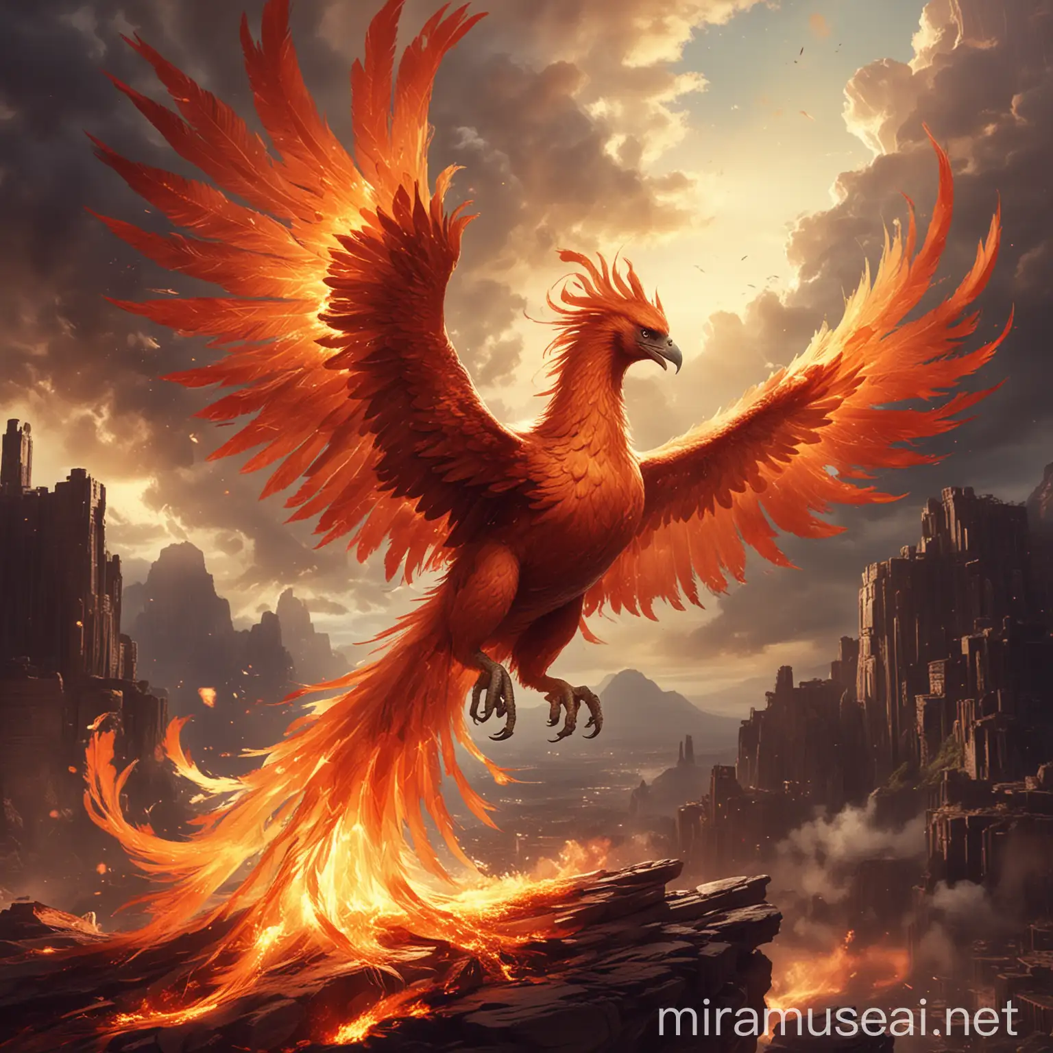 Majestic Phoenix Soaring in a Vibrant Sky