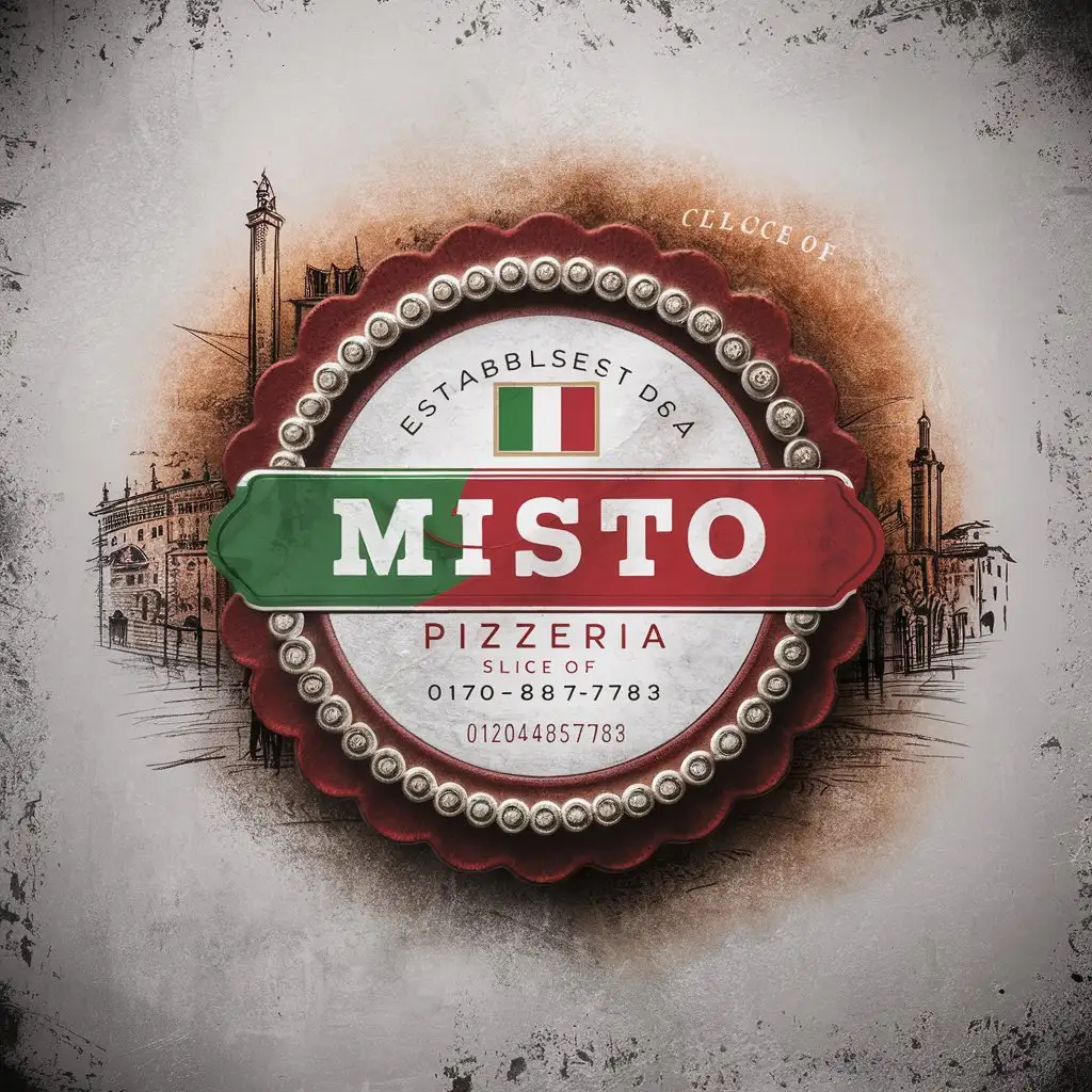Rustic Italian Pizzeria Emblem on White Background