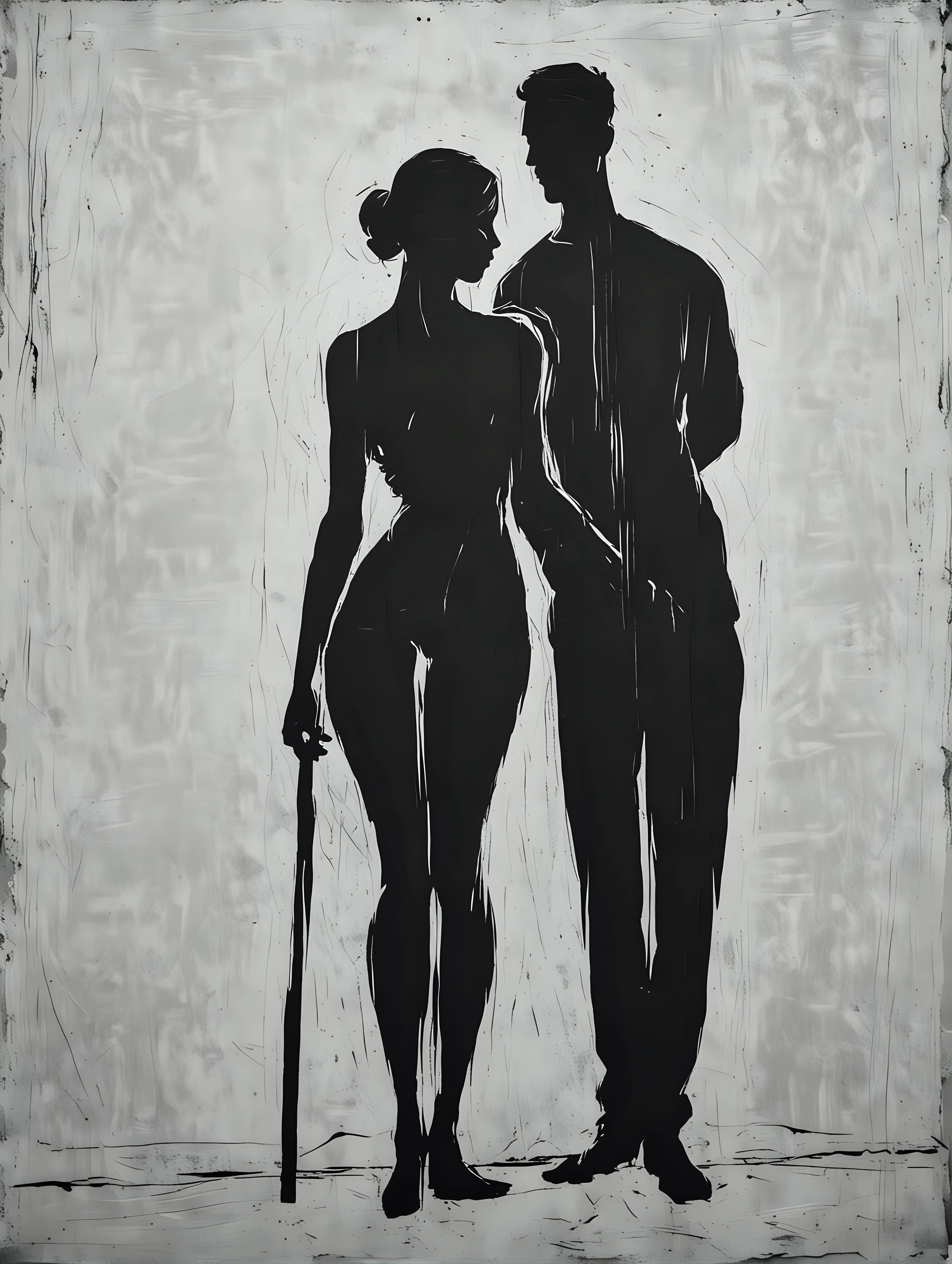 Minimalistic Black and White Silhouette of a Couple in Matisse Style