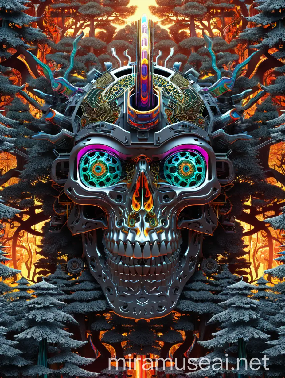 HyperDetailed Samurai Face in Psychedelic Forest with Fractal Patterns