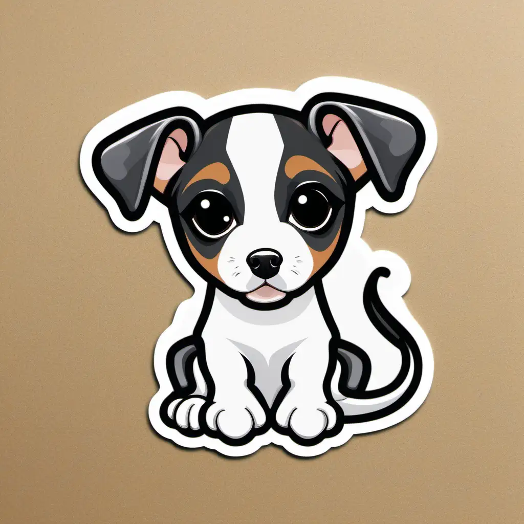 Cute White Rat Terrier Puppy Sticker with Dark Eye Patches and Curled Tail