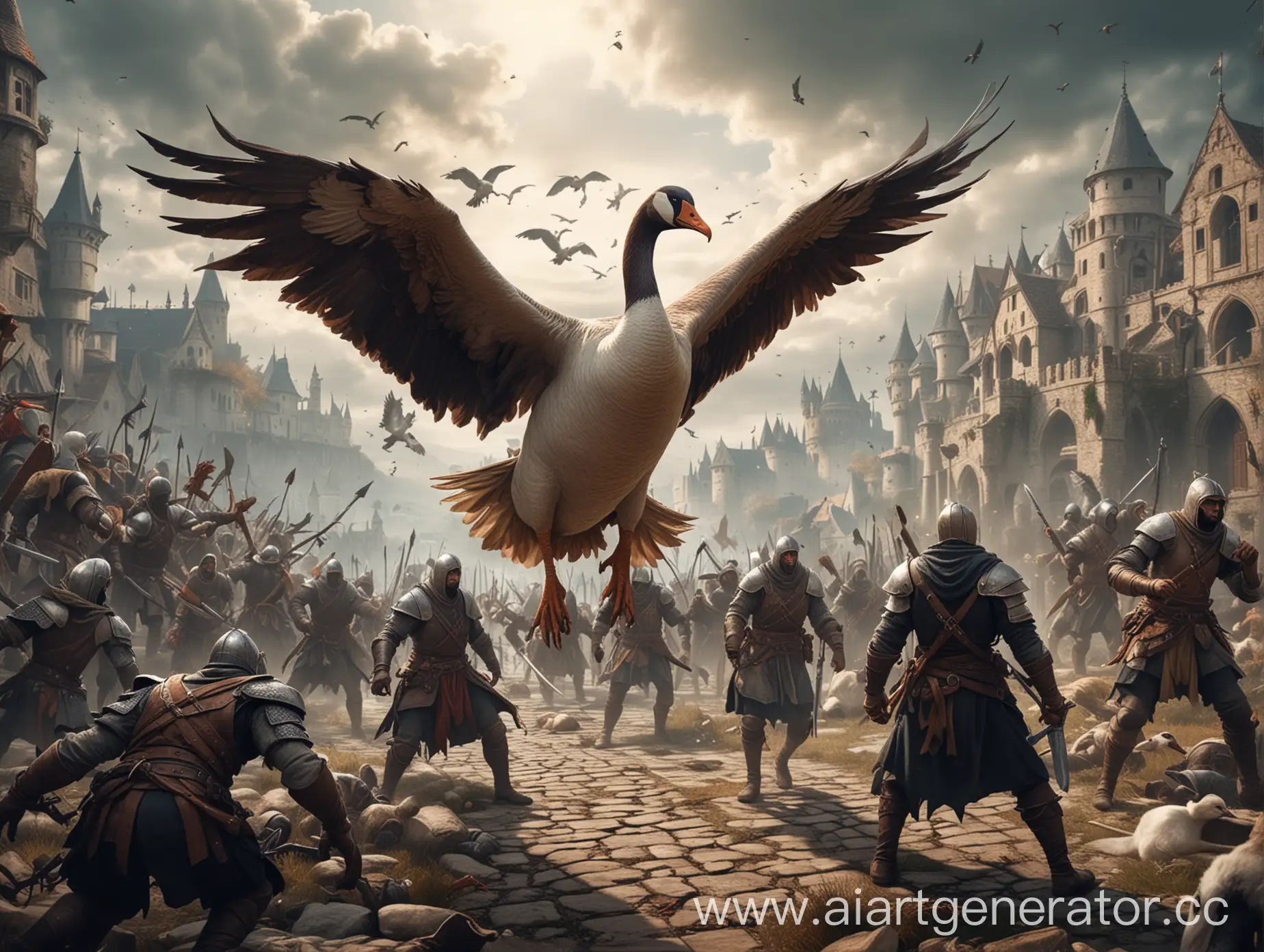 Epic-Fantasy-Game-Heroes-Battling-a-Monstrous-ManyHeaded-Goose