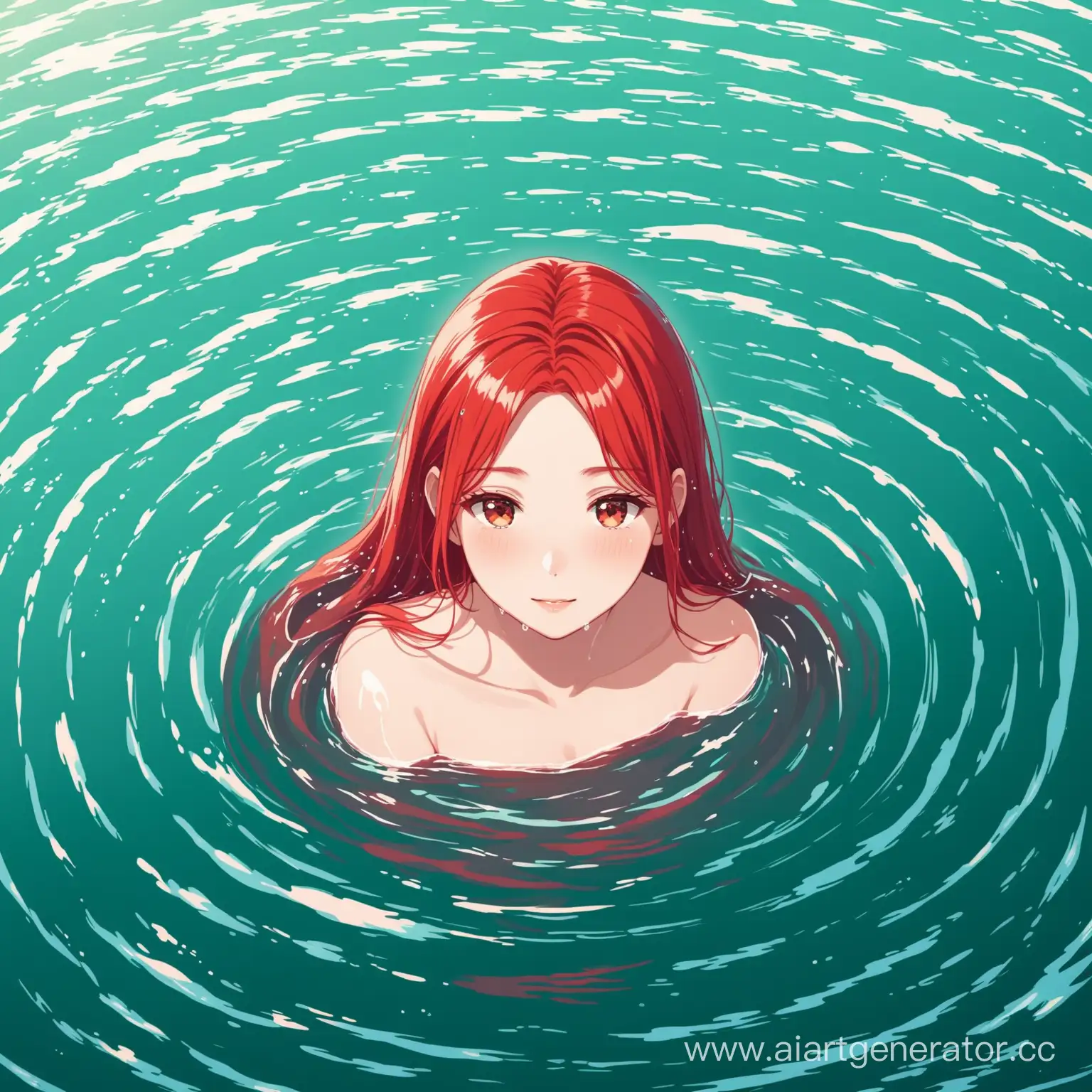 девушка с рыжими волосами в воде
