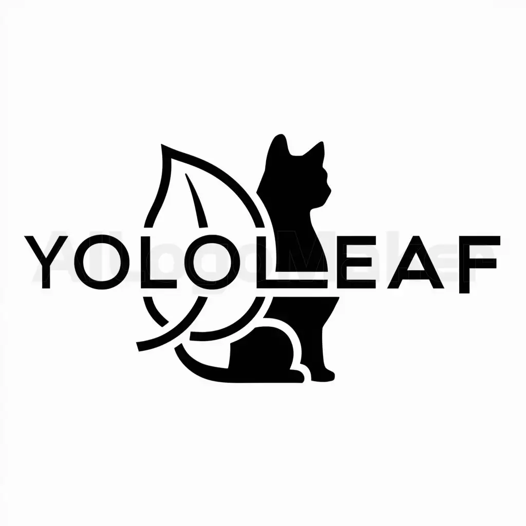 a logo design,with the text "Yololeaf", main symbol:leaf, black cat,Moderate,clear background