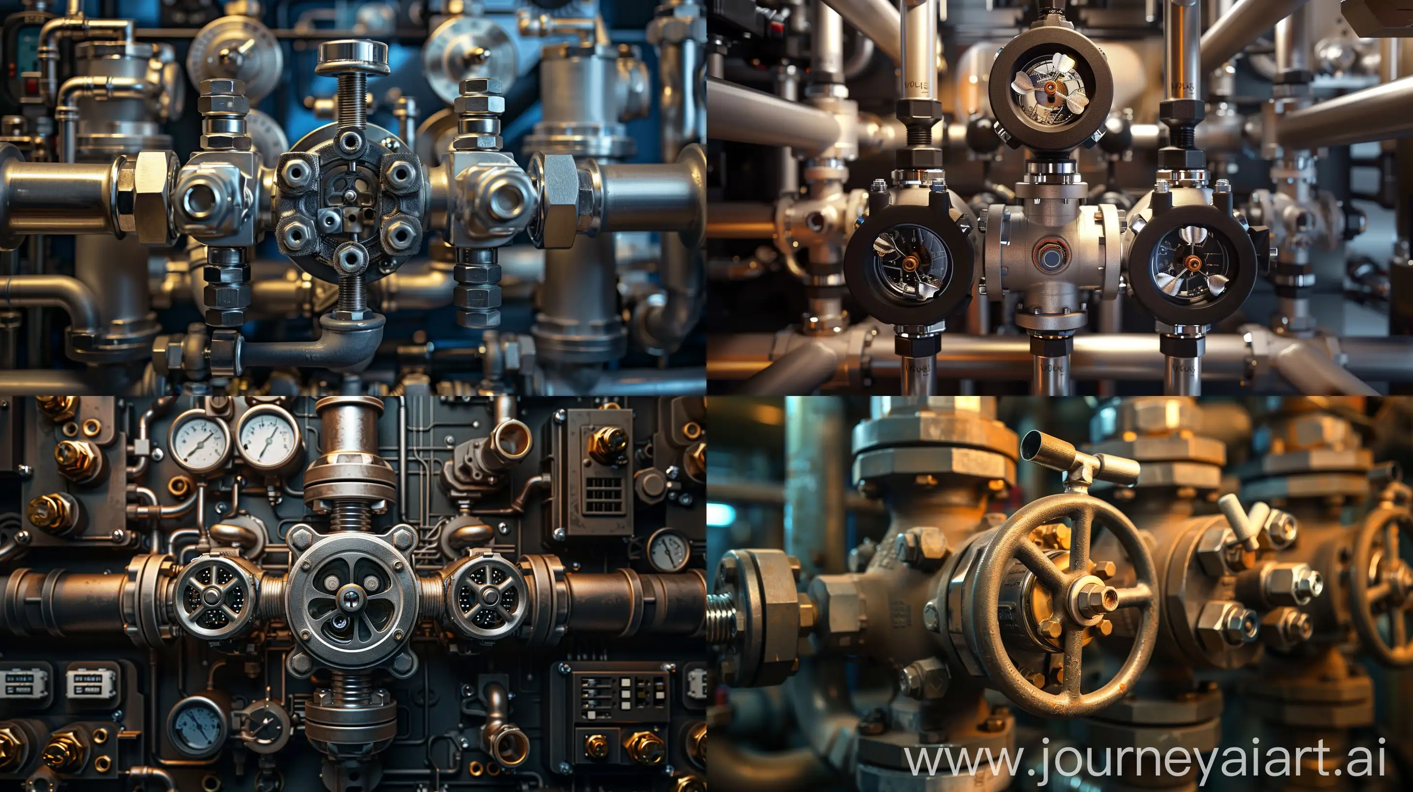 A detailed photograph depicting a трехходовой кран для отопления (three-way valve for heating systems) positioned prominently against a backdrop that showcases its functional context within a heating system. The valve is captured in intricate detail, showcasing its main components and operational principles. The photograph elucidates the working principle of the three-way valve within a heating system, illustrating its mechanism and how it regulates the flow of heating fluid. Various types of three-way valves are displayed, each with distinct functional features, elucidating their diverse applications within heating systems. Lighting is expertly employed to accentuate the valve's components and enhance clarity, providing a comprehensive visual understanding of its inner workings and design. The composition focuses on highlighting the valve's importance and functionality within the broader context of heating systems, offering viewers insight into its operational principles and structural intricacies.  --ar 16:9 